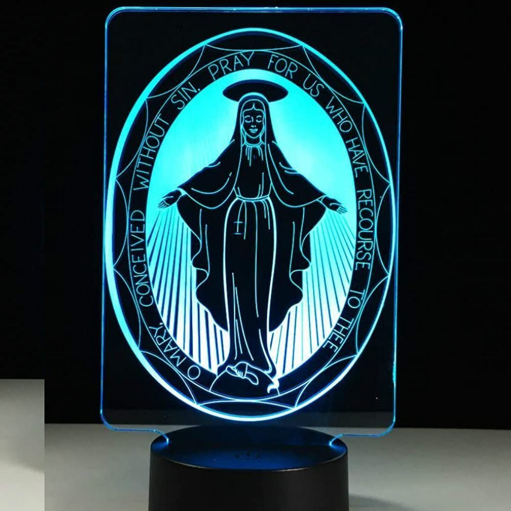3D Virgin Mary Night Light - Touch Switch LED Table Lamp with 7 Color Changing Modes, Optical Illusion Design for Home Decor, Christmas Gift, Kids Room, Bedside, Prayer Space & Meditation Area