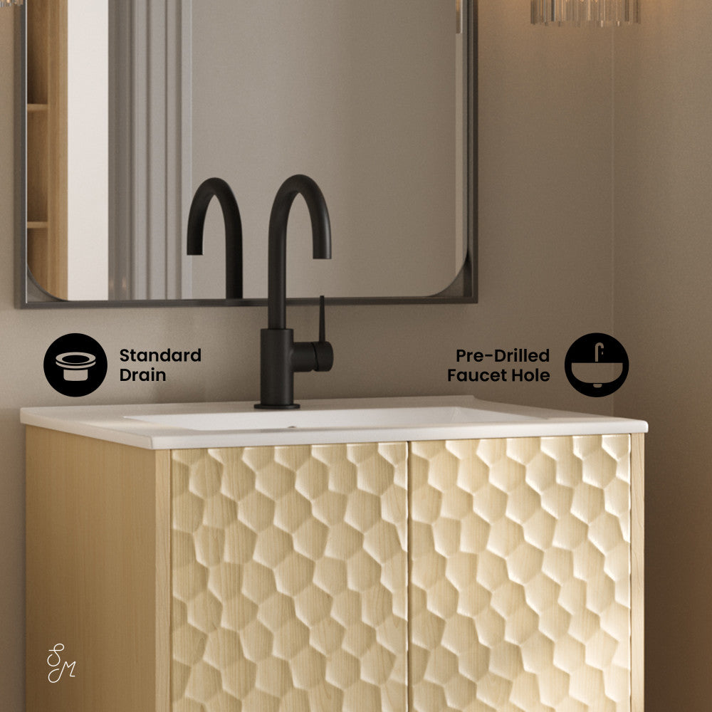 Bosse 24 Inch Freestanding Bathroom Vanity with Sink Top - Natural Oak Wood Bathroom Cabinet for Modern & Farmhouse Style - Perfect for Small Bathrooms, Powder Rooms & Master Baths