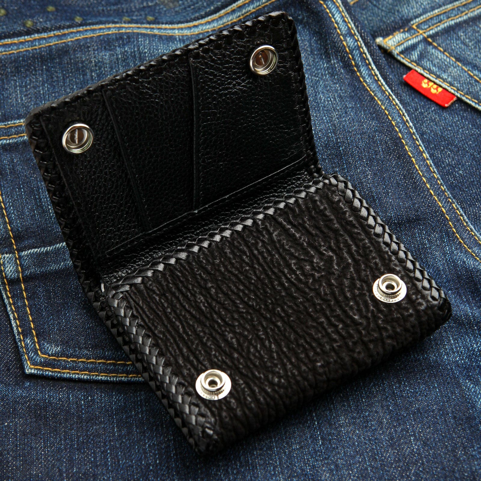 Authentic Red Stingray Leather Biker Wallet for Men - Stylish RFID Blocking Cross Design Motorcycle Wallet for Everyday Use & Travel