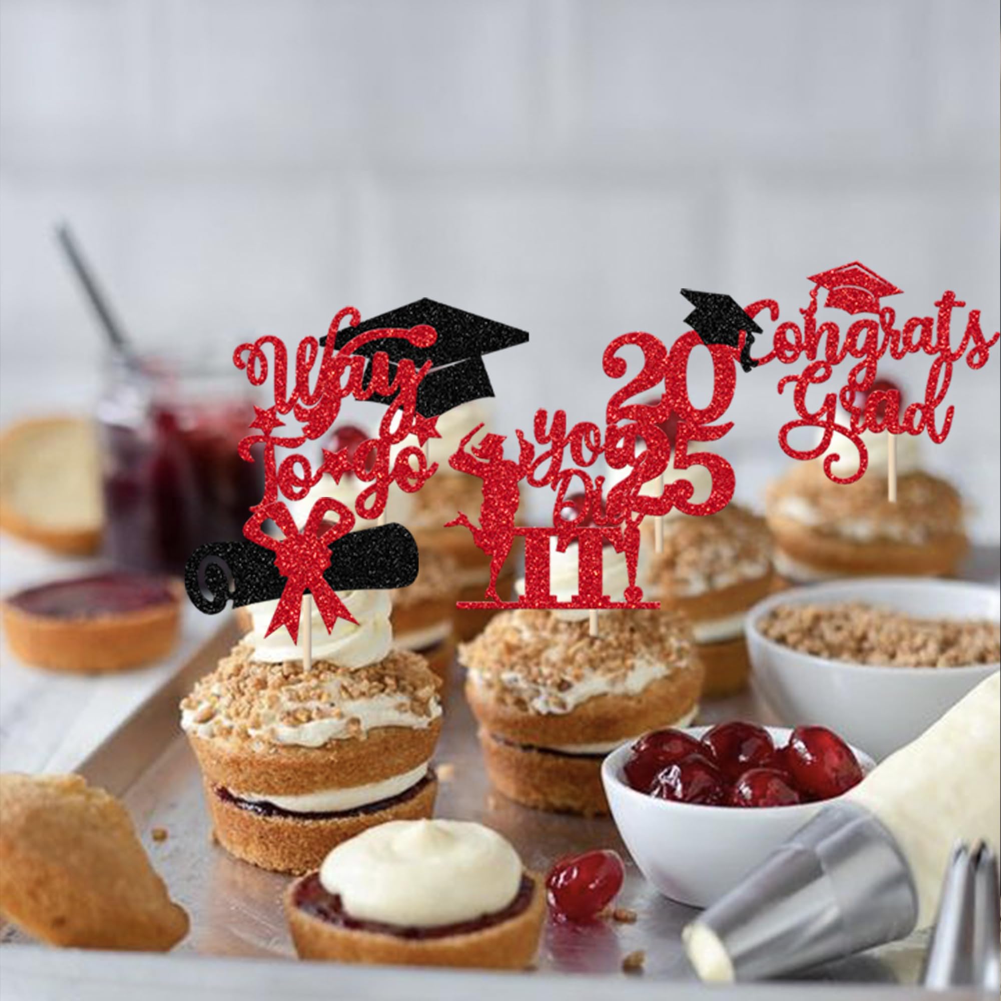 24 Pack Lawyer 2025 Graduation Cupcake Toppers - Glitter Class of 2025 Grad Cap Law School Survivor Cupcake Picks - Perfect for 2025 Lawyer Graduation Party, Cake Decorations & Supplies (Red) - Great for Law School Graduation Celebrations, Office Parties & Dessert Table Decor