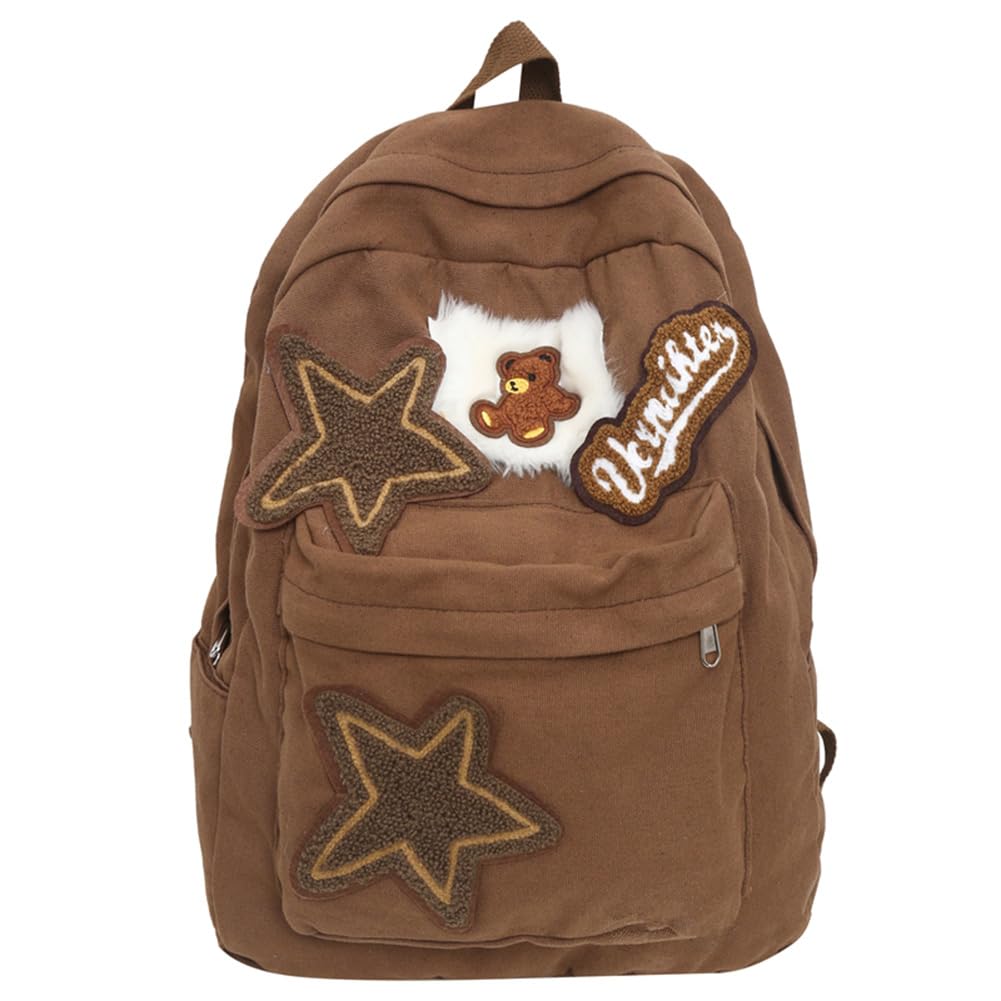 Vintage Brown Canvas Backpack for Women & Men - Grunge Aesthetic College Laptop Backpack, Solid Color Everyday Travel Daypack or Rucksack - Perfect for School, Work, Commuting & Outdoor Adventures