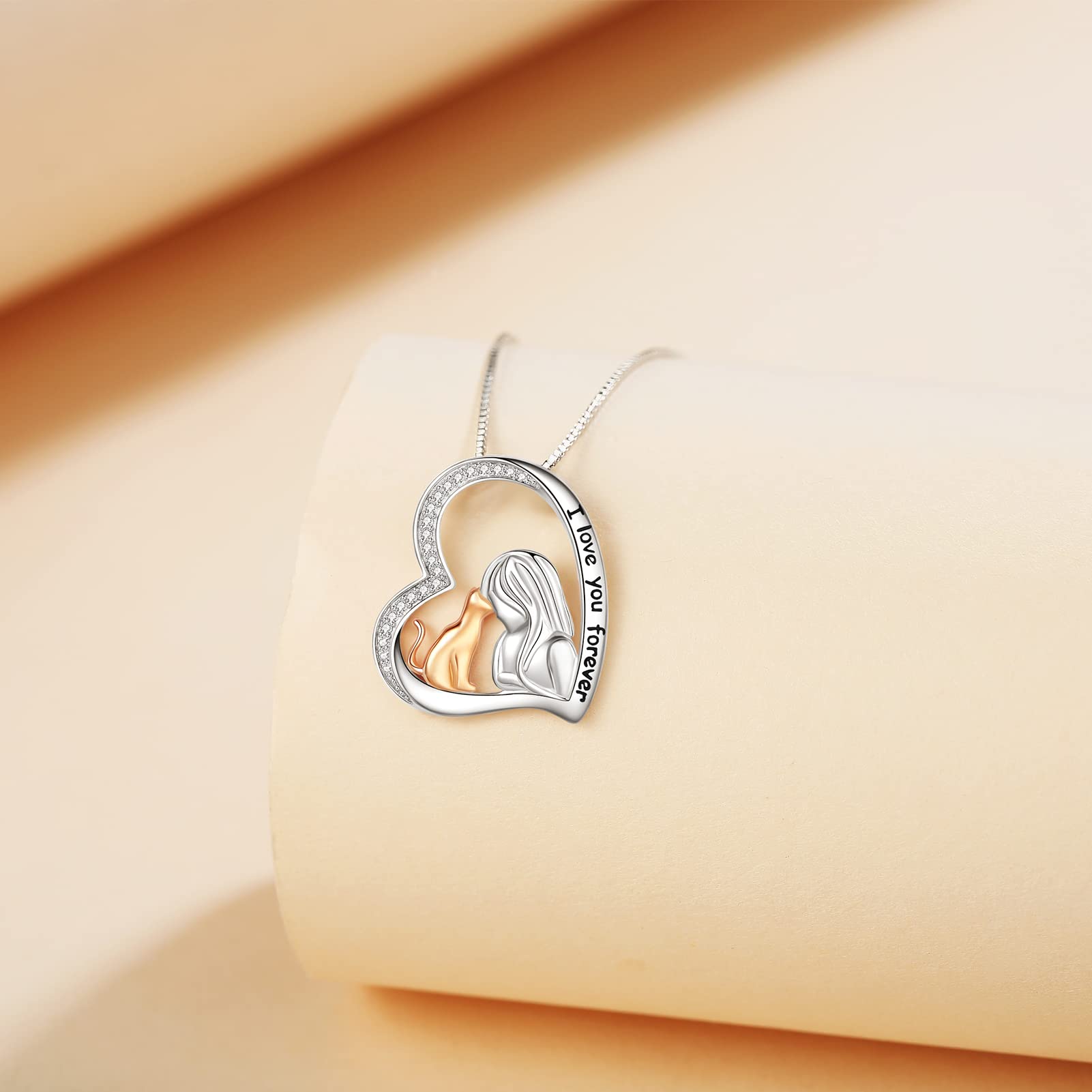 925 Sterling Silver Cute Cat & Dog Pendant Necklace for Women - Dainty Pet Jewelry Gift for Daughter, Girlfriend, Wife - Perfect Birthday, Anniversary & Valentine's Day Present for Animal Lovers