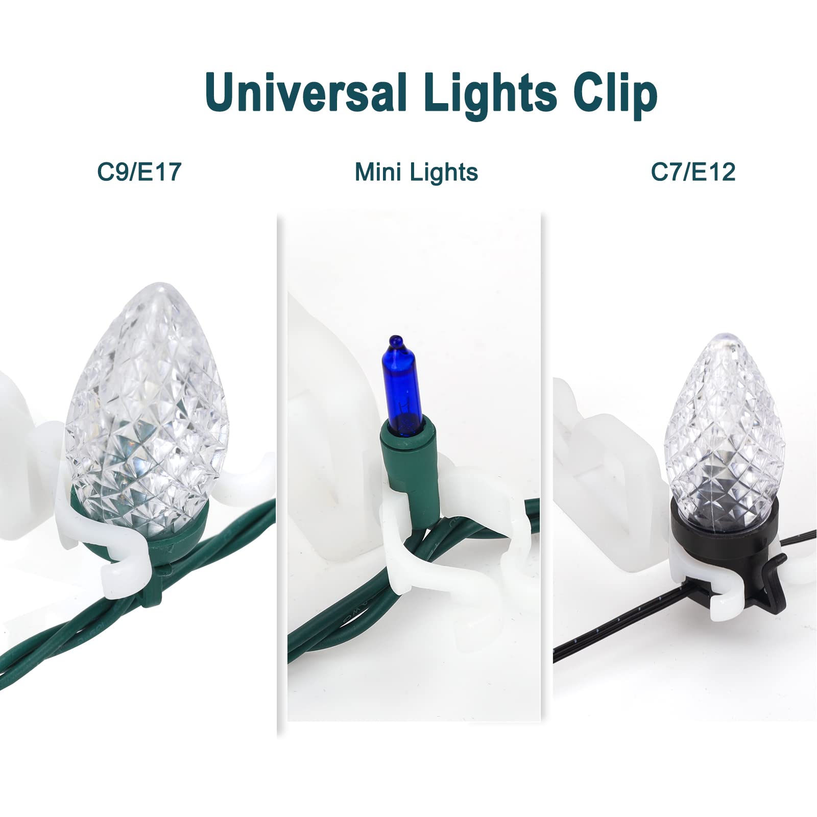 200-Pack Universal Christmas Lights Shingle Clips - Shatterproof Gutter Hooks for C7/E12, C9/E17, Mini String & Rope Lights - Perfect for Outdoor Holiday Decorations & Roof Edge Lighting