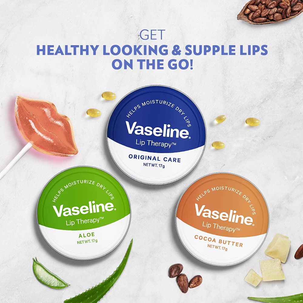 Vaseline Original Lip Therapy Tin - 17G Moisturizing Lip Balm for Dry & Chapped Lips - Pack of 1 - Perfect for Winter Care & Daily Hydration
