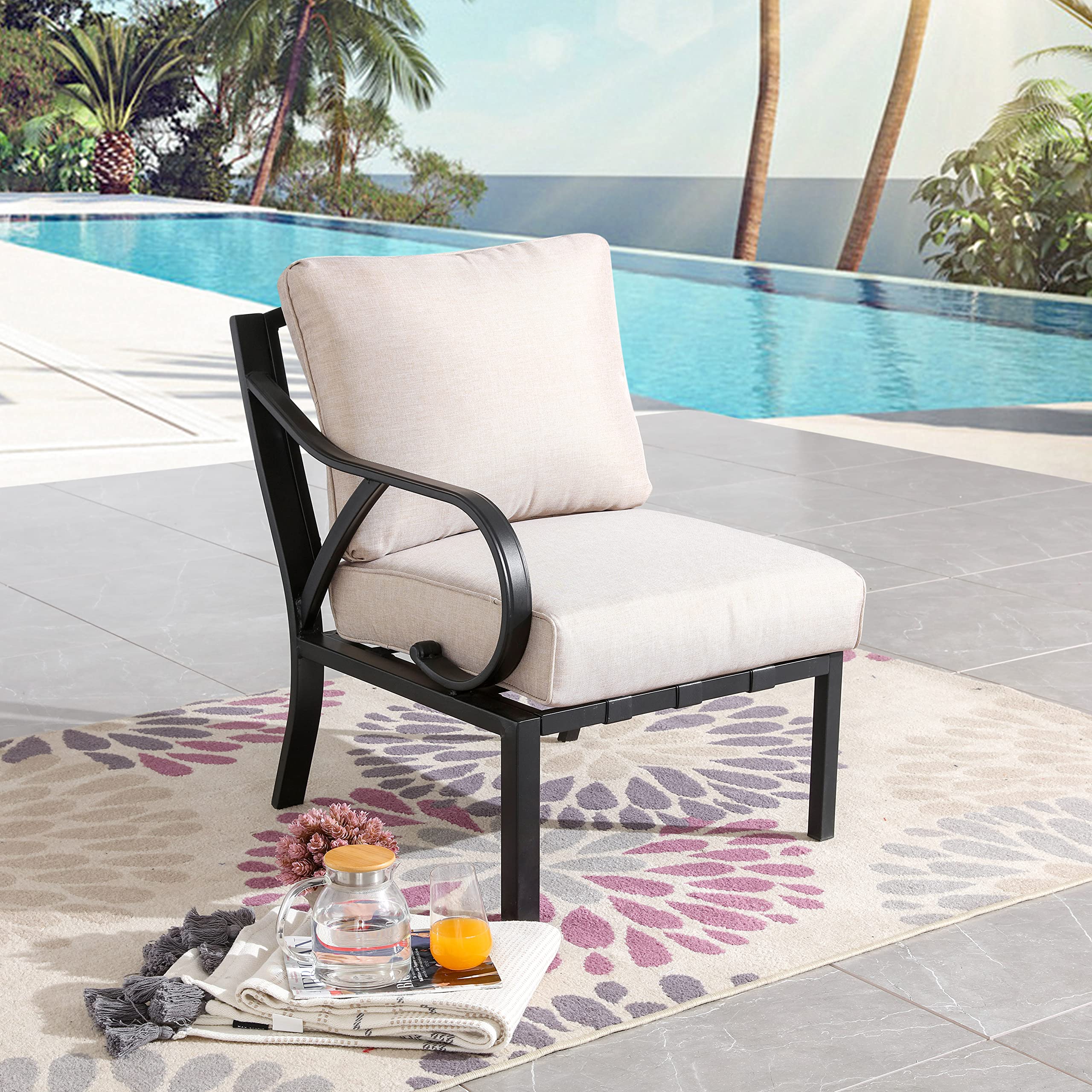 LOKATSE HOME All-Weather Outdoor Patio Dining Chair with Cushions - Right Armrest, Customizable Set for Garden, Poolside & Backyard - Perfect for Relaxing, Entertaining & Outdoor Dining