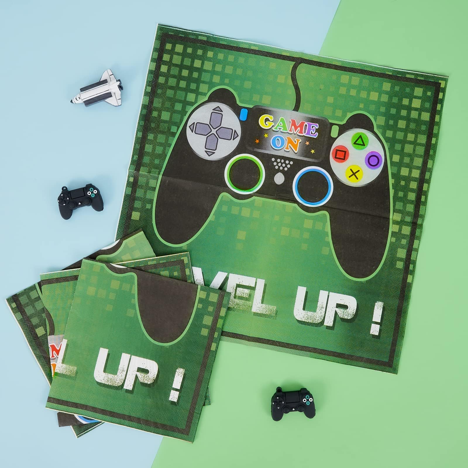 WERNNSAI Video Game Party Supplies Kit - 48-Piece Gaming Themed Dinner Plates, Dessert Plates & Napkins for Boys, Kids & Game Lovers - Perfect for Birthday Parties, Baby Showers & Game Nights (Serves 16 Guests)