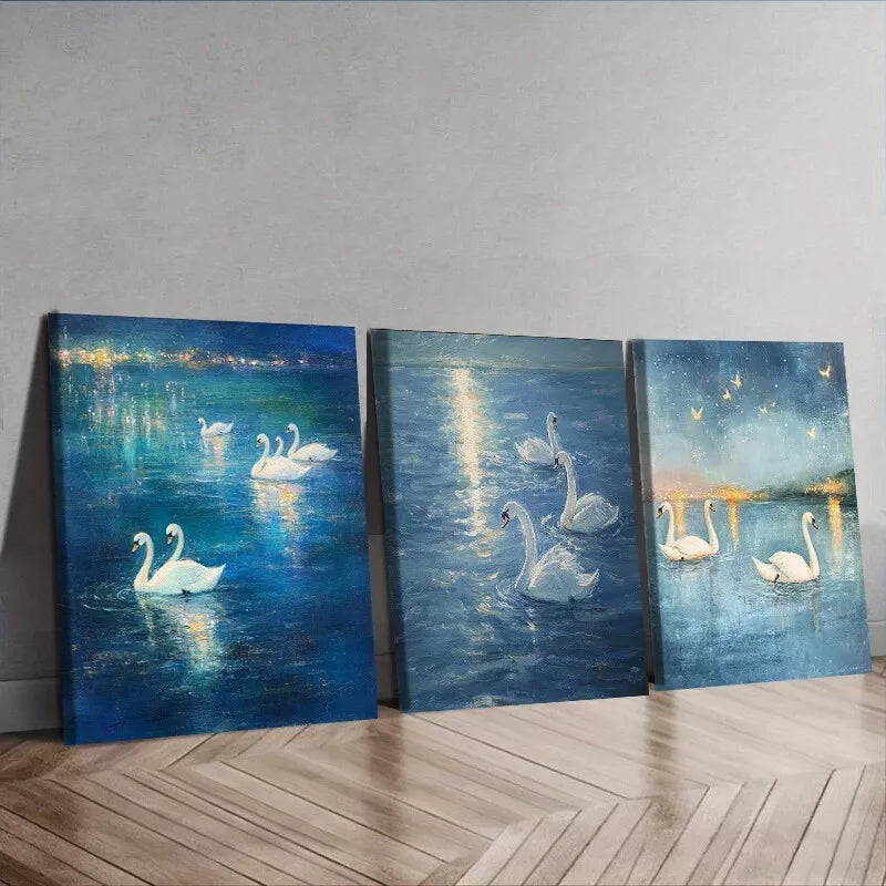 3-Piece Swan in Water Wall Art Set - Framed Canvas 40x60cm - High Quality Australian Made Print - Ready to Hang - Perfect for Living Room, Bedroom & Office Decor