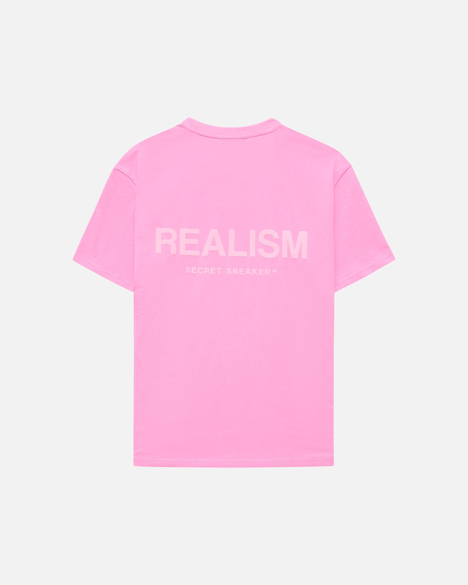 SSS Realism Back Logo Tee - Candy Pink Cotton T-Shirt for Men & Women | Casual Streetwear, Graphic Tees for Everyday Wear