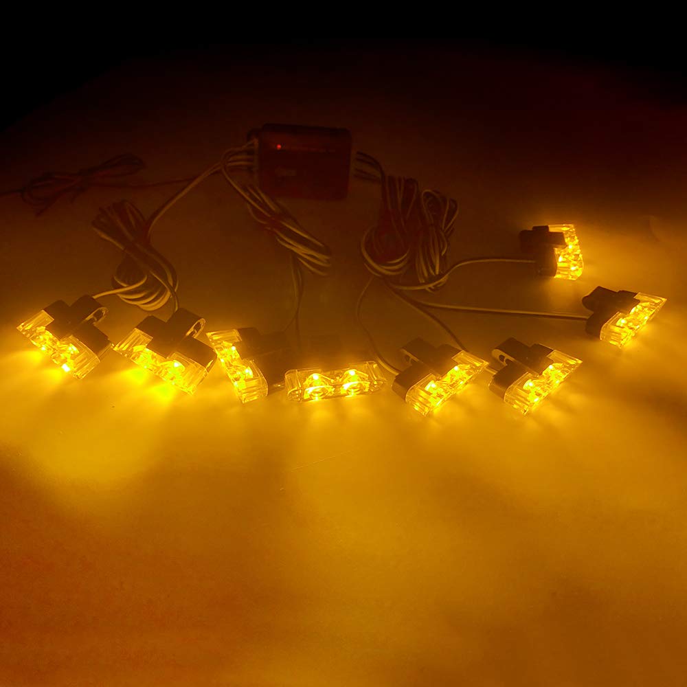16 LED Amber Grille Strobe Lights for Cars, Trucks & Ambulances - Wireless Remote Control Emergency Warning Lights | Police Flash Lights for Dash, Deck & Visor | 12V Vehicle Safety Lighting for Roadside Emergencies & Construction Zones