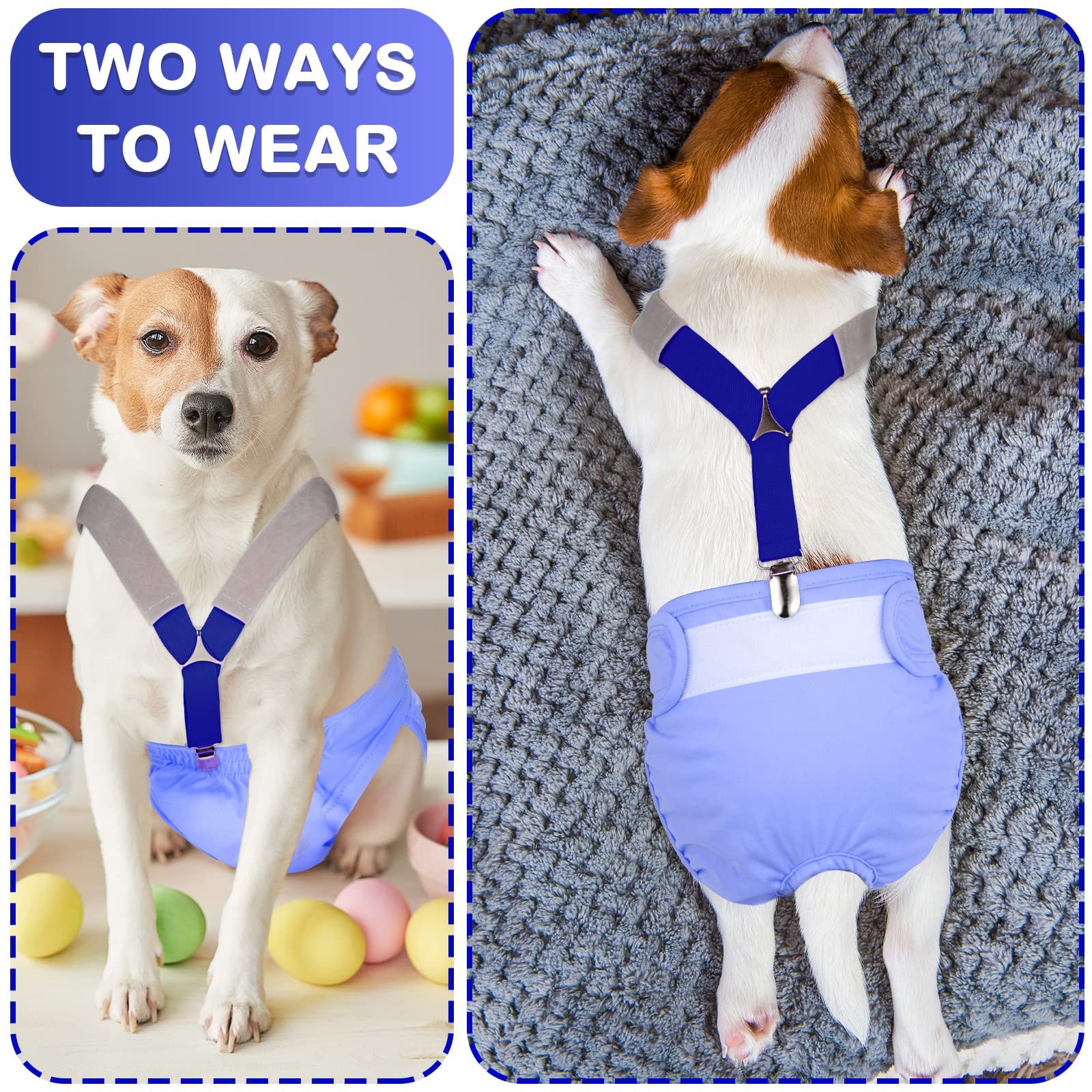 Saintrygo 2 Pack Adjustable Dog Suspenders for Diapers - Belly Bands Harness to Keep Diapers Secure for Small, Medium & Large Dogs (Black, Blue, Small) - Perfect for Incontinence, Training & Travel