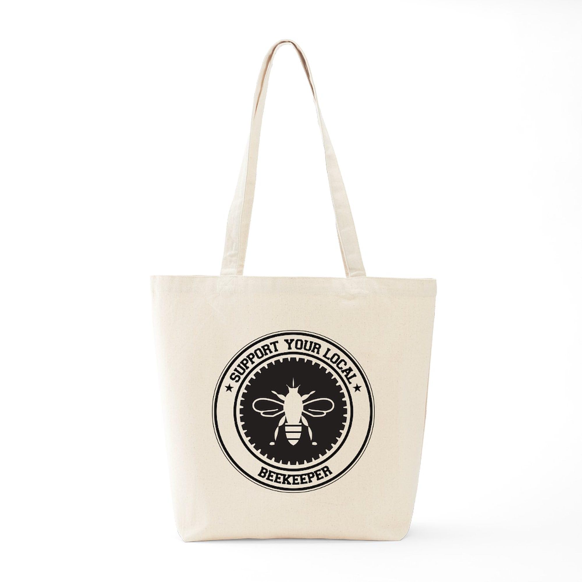 Beekeeper Tote Bag - Natural Canvas Reusable Shopping Bag with Support Beekeeper Design | Eco-Friendly Grocery Bag for Farmers Market, Beach & Daily Use