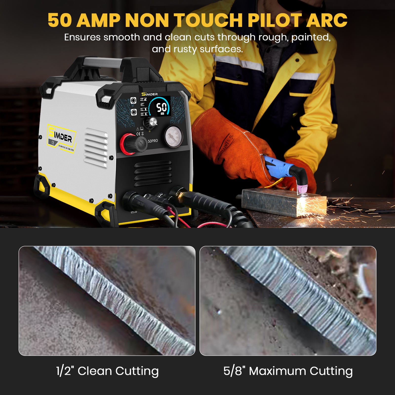 SSIMDER CUT 50 PRO Pilot Arc Plasma Cutter - 50 Amp Air Plasma Cutting Machine for Metal, Steel, Iron | Portable Welding Tool for DIY, Auto Repair & Metal Fabrication | Perfect for Home Workshops & Industrial Use