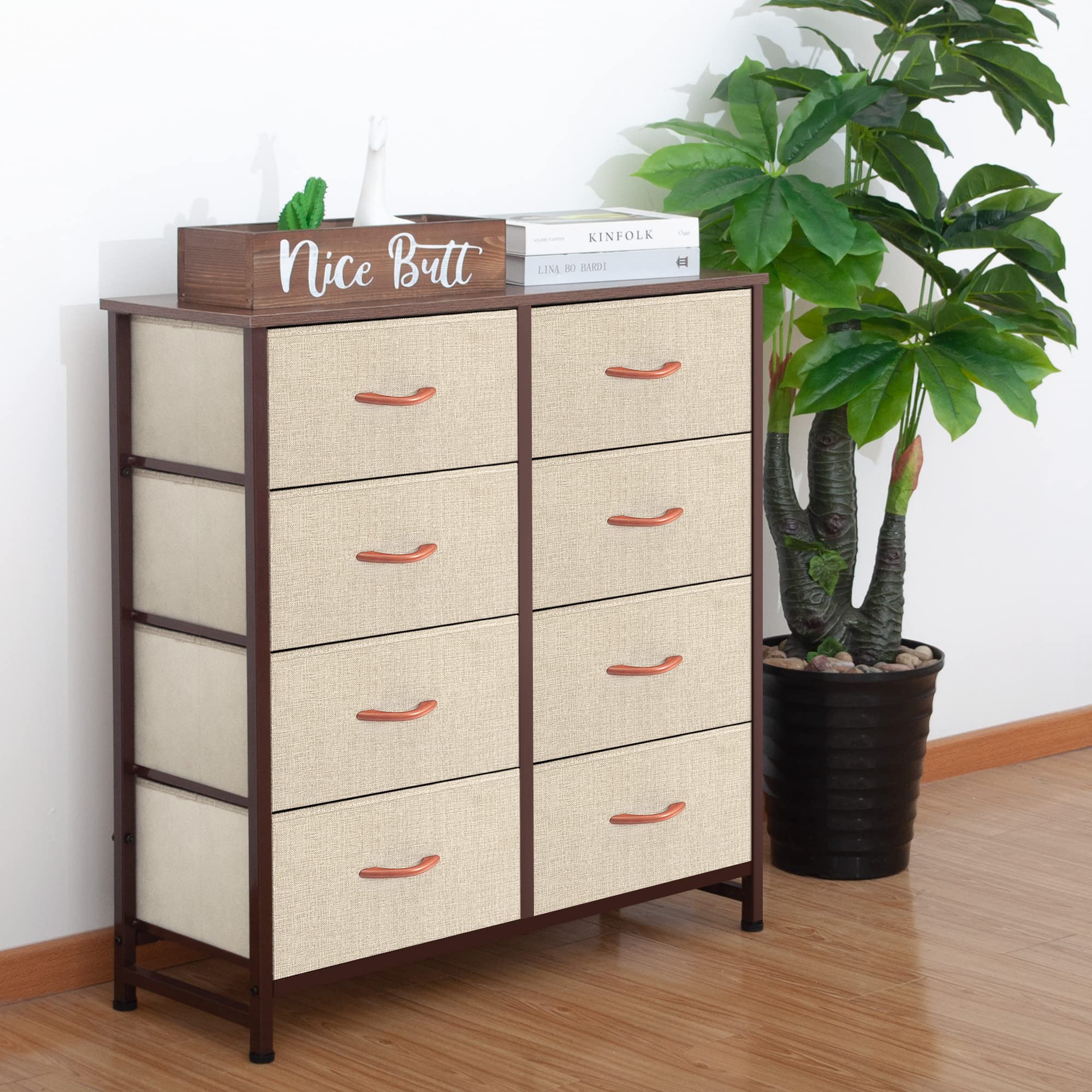 AZL1 Life Concept 8-Drawer Fabric Storage Dresser - Tall Standing Organizer for Bedroom, Office & Closet - Removable Slim Drawers with Beige Fabric Bins | Perfect for Small Space Organization & Home Decor