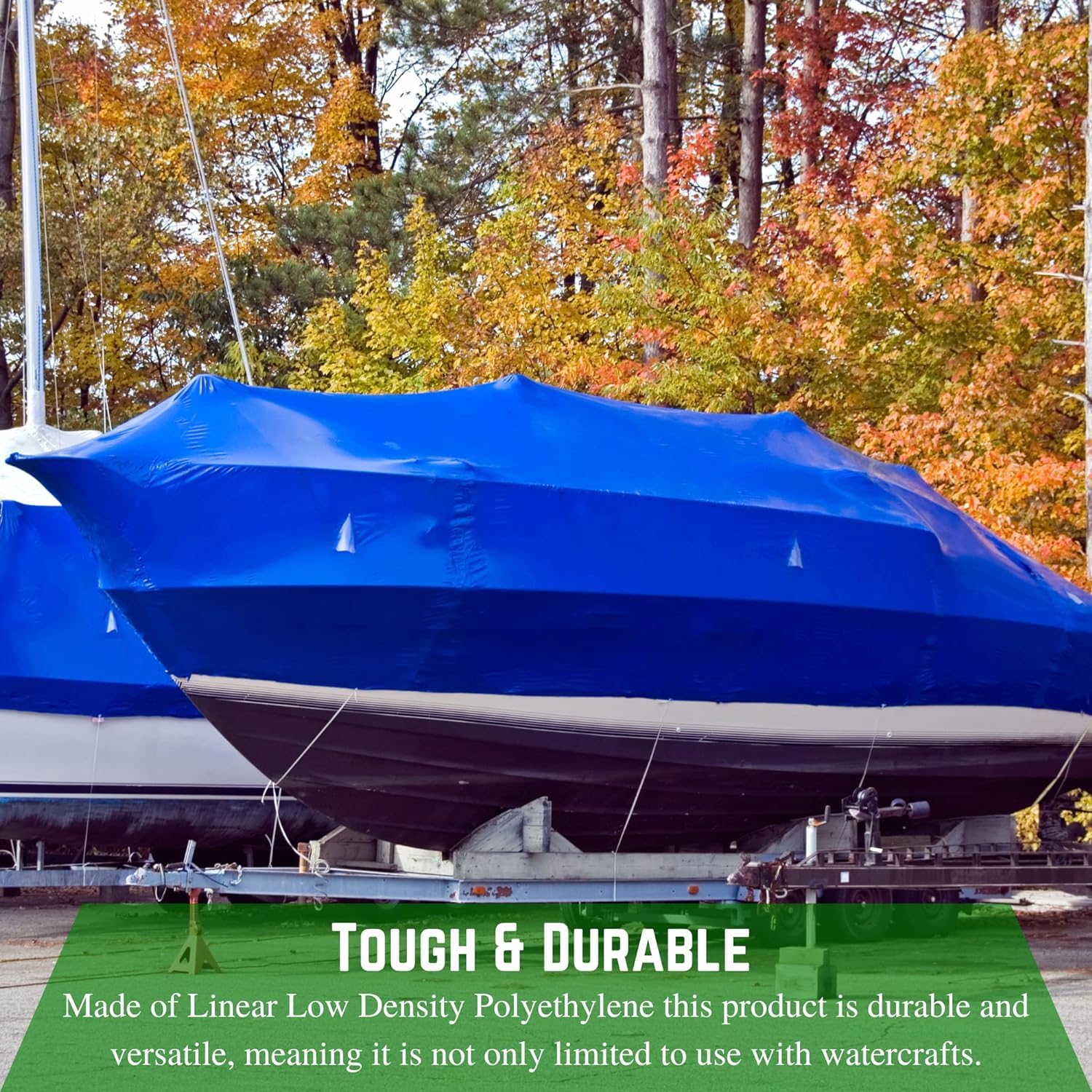 Heavy Duty 7 Mil Polyethylene Plastic Shrink Wrap - Blue Boat Shrink Film 20' x 40' for Marine Storage & Protection | Industrial Heat Gun Shrink Wrap for Boats, RVs, Furniture & Outdoor Equipment