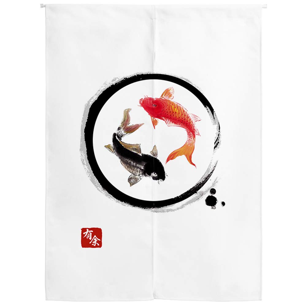 Japanese Noren Door Curtain - Hokusai Ukiyoe Carp Design, 33x35 Inch Traditional Room Divider & Bistro Decor - Perfect for Entryways, Restaurants, and Home Décor