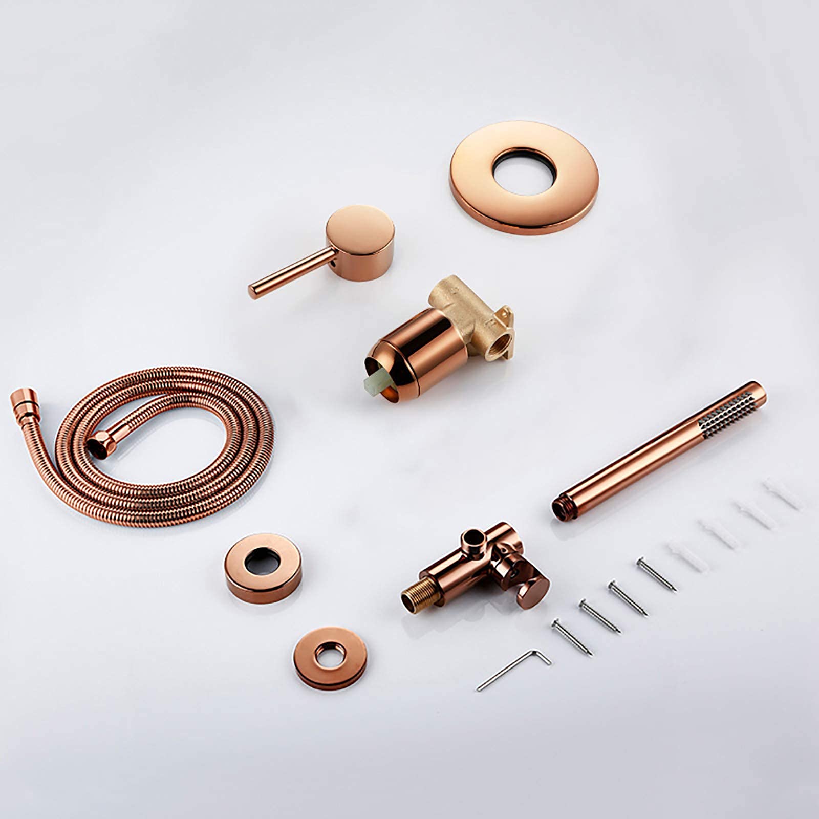 Rose Gold Handheld Shower Head Set - Brass Single Handle Rainfall Showerhead with Massage Function & Silicone Nozzles - Spa Luxury Bathroom Upgrade for Relaxing Shower Experience (Includes Shower Hose)