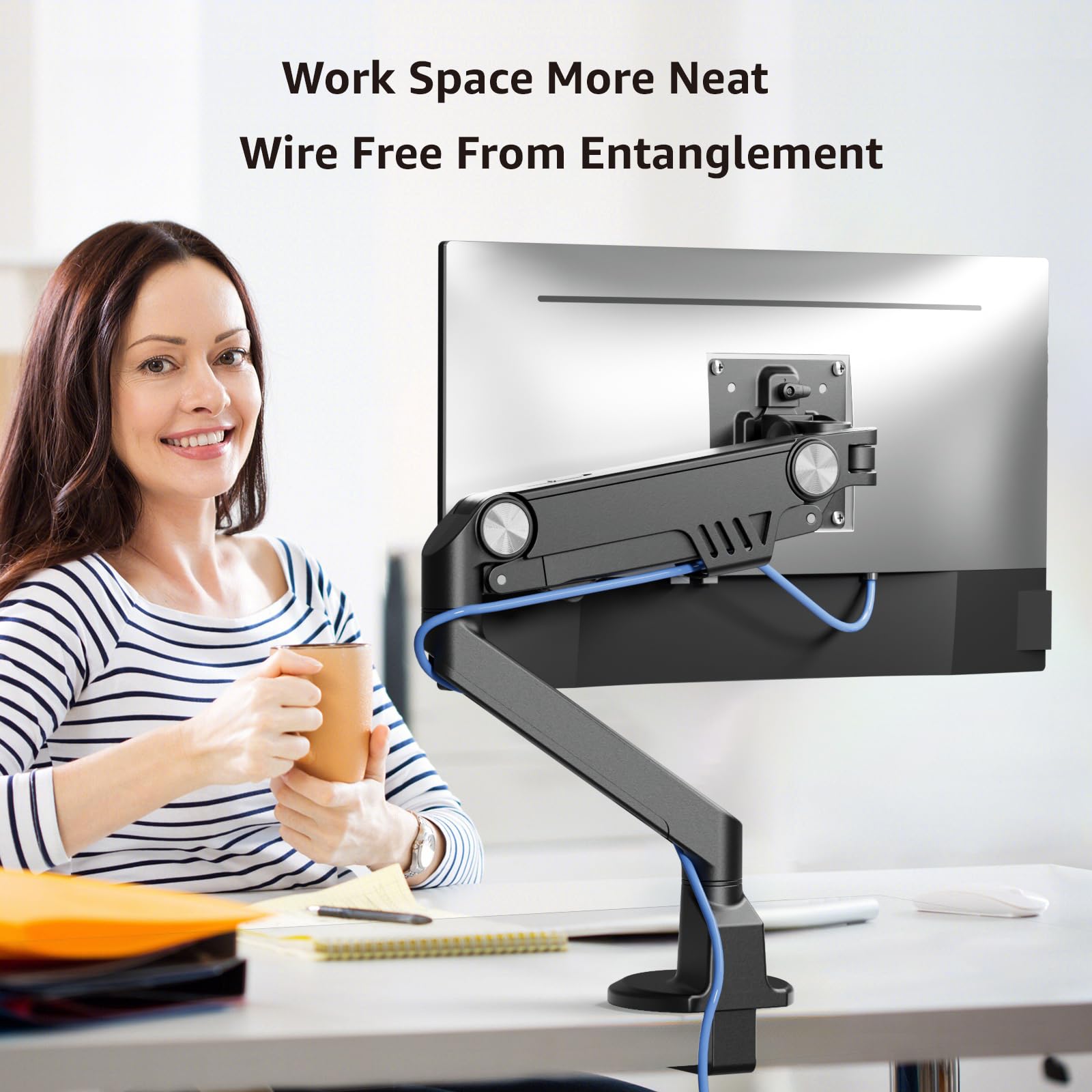 BEWISER Single Monitor Arm Desk Mount - Adjustable Stand for 24 to 43 Inch Flat & Ultrawide Screens - Height, Swivel, Tilt & Rotation Adjustment - VESA Compatible, 30 lbs Capacity (Black) - Perfect for Home Office, Gaming Setup & Workspace Ergonomics