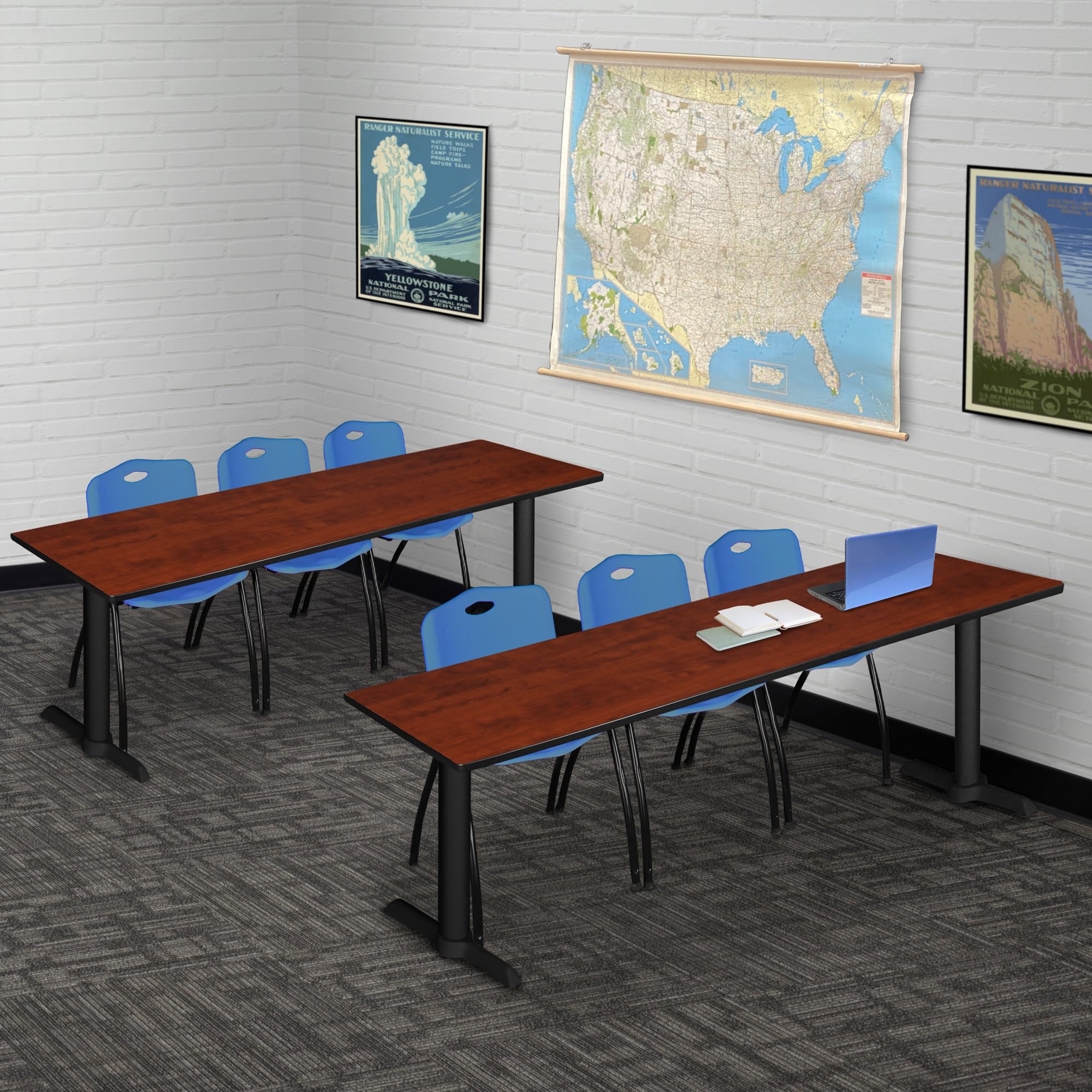 Regency Cain 84-inch Cherry Wood Training Table and M Chair Set - Perfect for Home Office, Conference Rooms & Professional Workspaces
