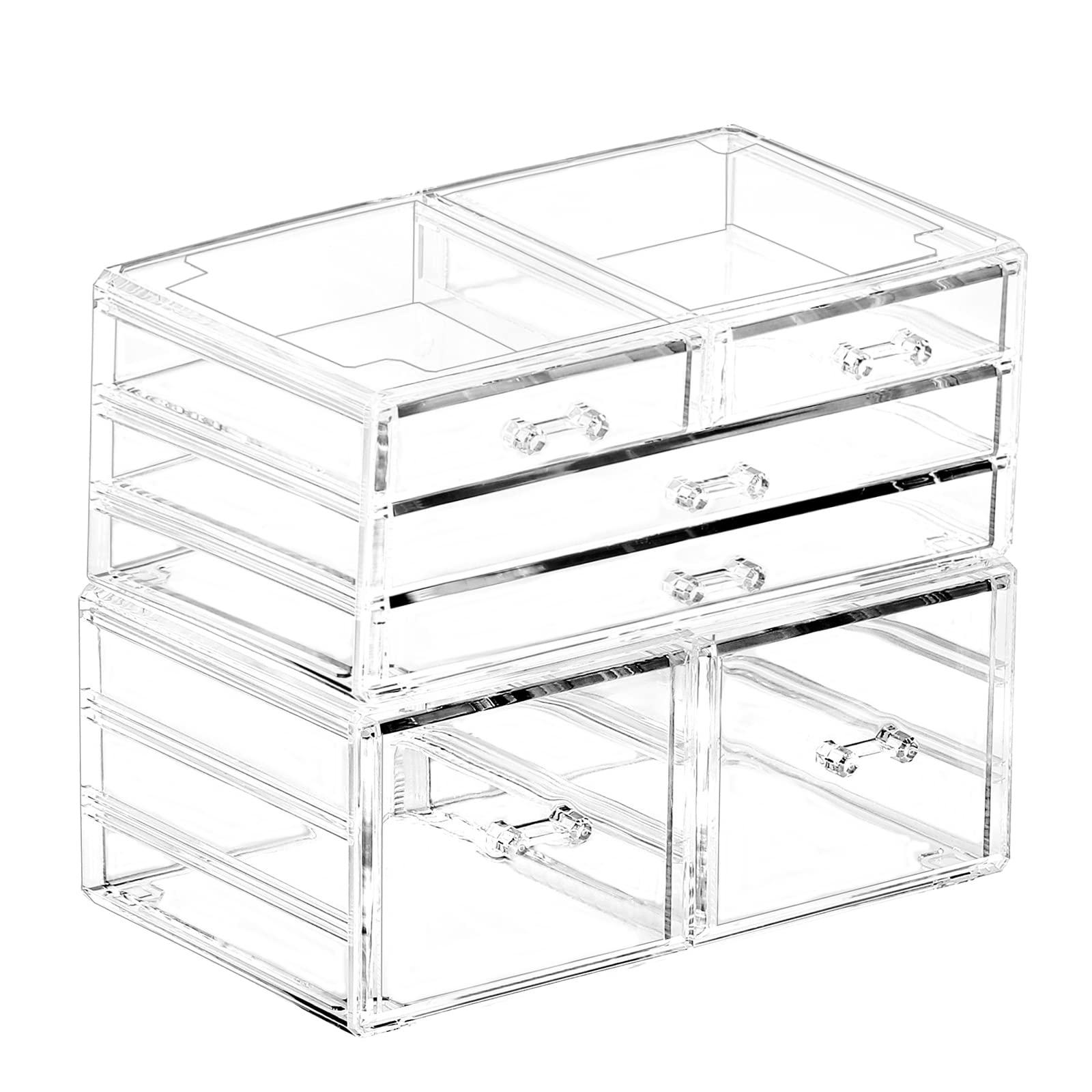 2-Pack Clear Acrylic Stackable Storage Drawers for Vanity & Desk - 6-Tier Desktop Organizer for Office, Jewelry, Hair Clips, Makeup & Beauty Products - Perfect for Bedroom, Bathroom & Workspace Organization
