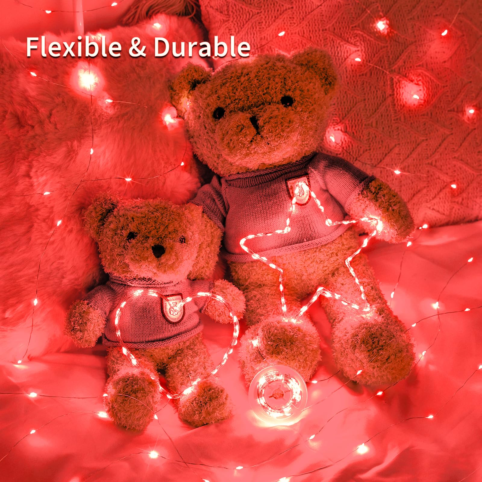 JMEXSUSS 2 Pack 66ft Red Fairy Lights - 200 LED Battery Operated String Lights with Remote Control, 8 Lighting Modes for Valentine's Day, Christmas, Bedroom, Indoor & Outdoor Decorations - Perfect for Weddings, Parties, Garden and Home Ambiance