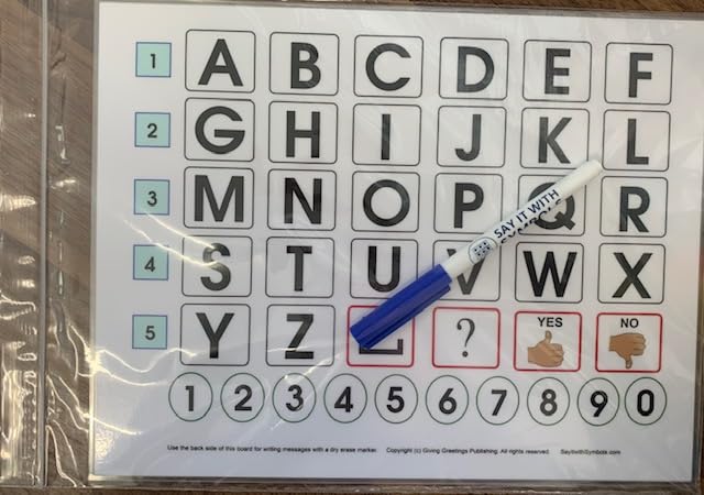 Symbols Alphabet Communication Board with Marker - Essential Speech Therapy Tool for Stroke Recovery, Aphasia, Nonverbal Communication | Use at Home, Hospital, ICU, Rehab, Nursing Home & Hospice Care