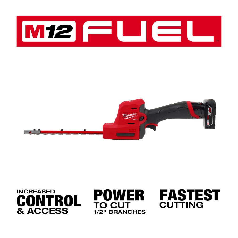 Milwaukee 2533-21 M12 8-Inch 12V Brushless Cordless Hedge Trimmer Kit with 4.0Ah Battery & Charger - Lightweight Electric Shrub Trimmer for Home Garden Landscaping & Yard Maintenance (Red)