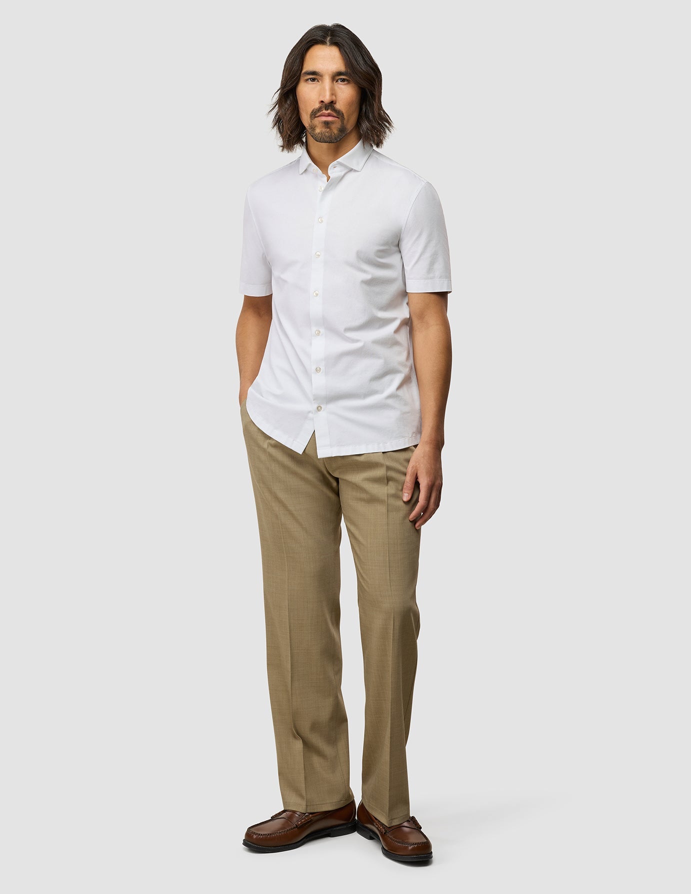 Tech Wool Suit Pants for Men - Relaxed Fit Comfortable Office & Travel Pants - Sand Color for Business Casual & Professional Wear