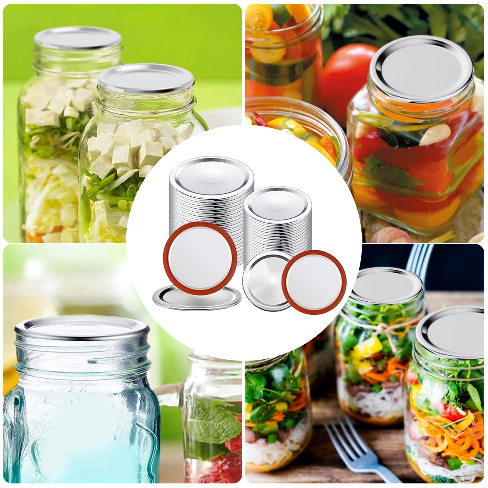 48PCS Mason Jar Lids for Wide & Regular Mouth Jars - BPA Free, No Date Reminder - Compatible with Electric Vacuum Sealers - Perfect for Food Storage, Meal Prep & Canning - Vacuum Seal Mason Jar Lids Only for Freshness Preservation