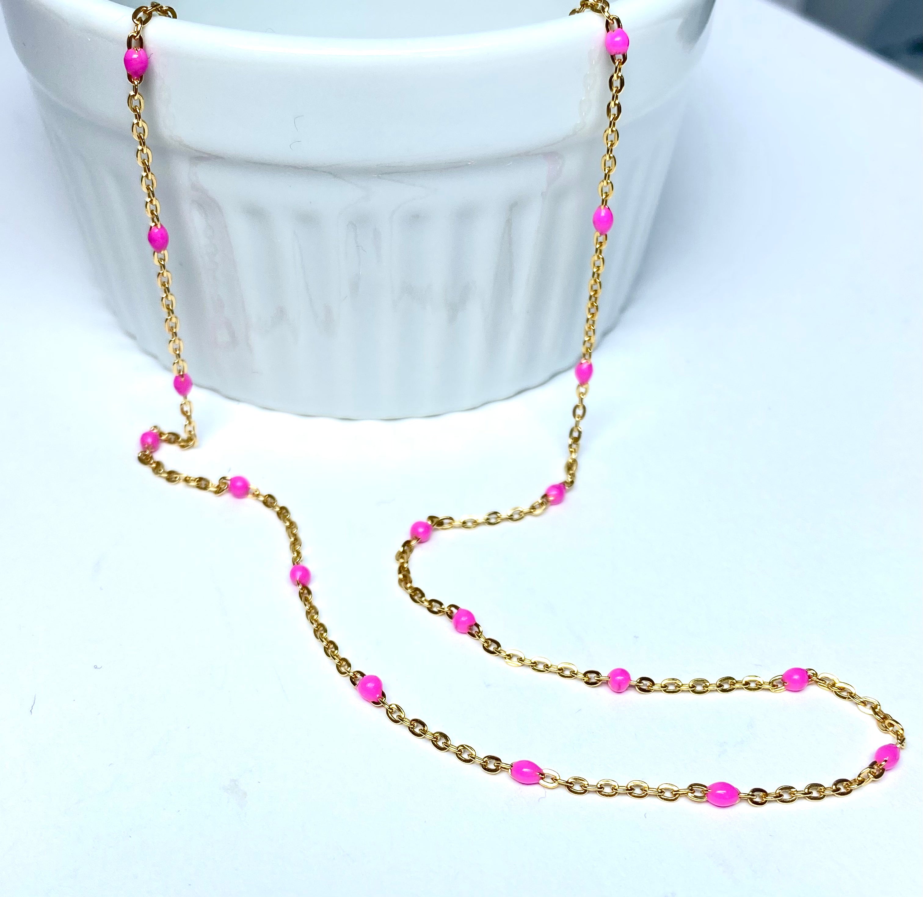 14K Gold Filled Dainty Chain Necklace with Pink Crystal Studs - Perfect for Everyday Wear, Gift Giving & Special Occasions