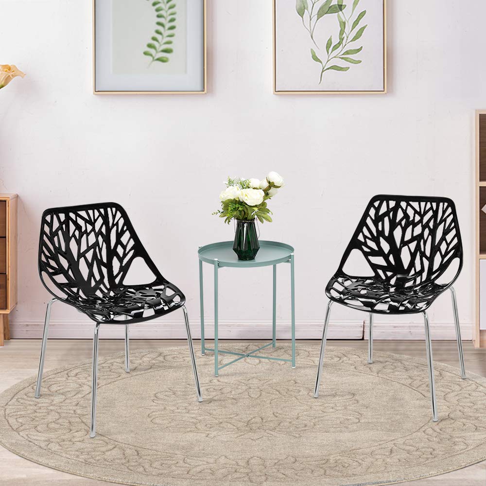 VINGLI Set of 4 Modern Stackable Dining Chairs - Black Birch Wood Accent Chairs for Kitchen, Dining Room & Office - Easy Assembly Home Furniture