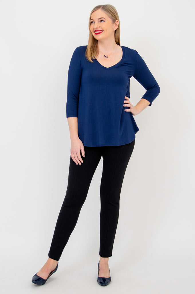 Jackie 3/4 Sleeve Women's T-Shirt - Soft Bamboo Fabric, Indigo Blue Color - Perfect for Casual Wear, Yoga & Everyday Comfort