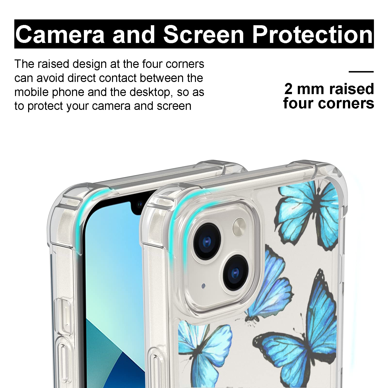 Blue Butterfly iPhone 13 Case - 6.1 Inch Shockproof Silicone Cover with Non-Slip Pattern, Soft Gel Frame for Women & Teens | Perfect Gift for Sisters, Birthday & Daily Protection