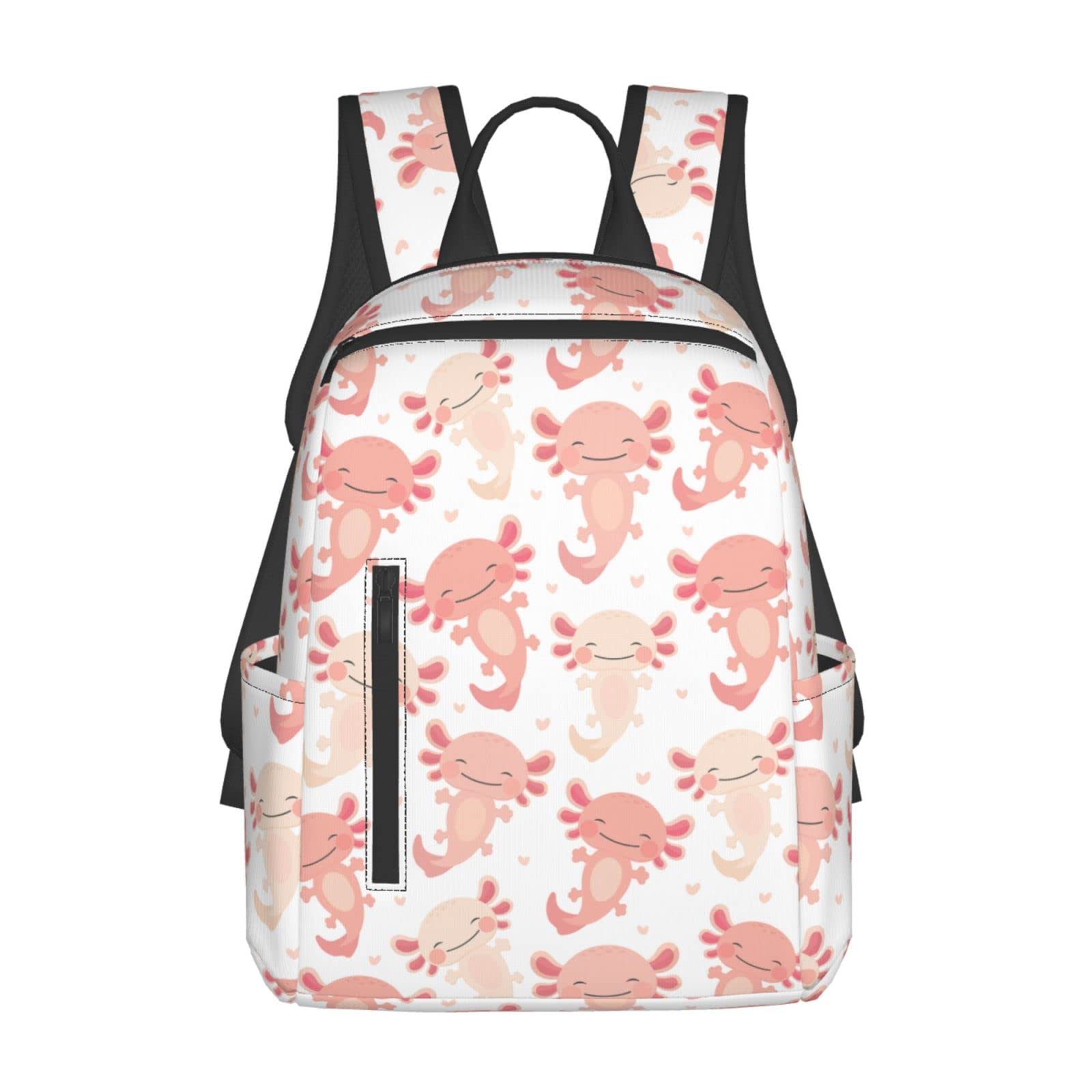Lightweight Pink Axolotl Backpack - Cute Casual Daypack for School, Travel & Outdoor Adventures | Water-Resistant Bookbag for Women & Teens