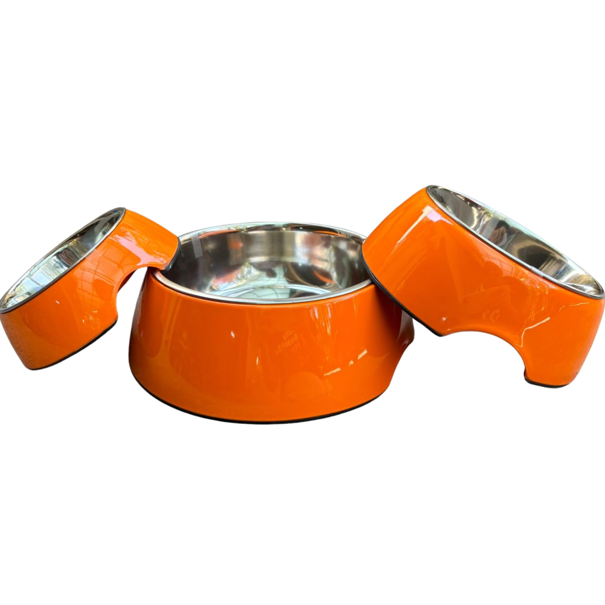 Premium Stainless Steel & Melamine Hammer Bowls for Dogs and Cats – Small 200ml Orange Pet Food Bowl | Durable, Non-Slip, Easy-Clean Design for Indoor/Outdoor Feeding, Travel & Camping