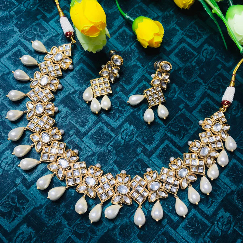 Luxury Gold Plated Royal Kundan Necklace and Earrings Set | Indian Bridal Jewelry | Perfect for Weddings, Parties & Special Occasions