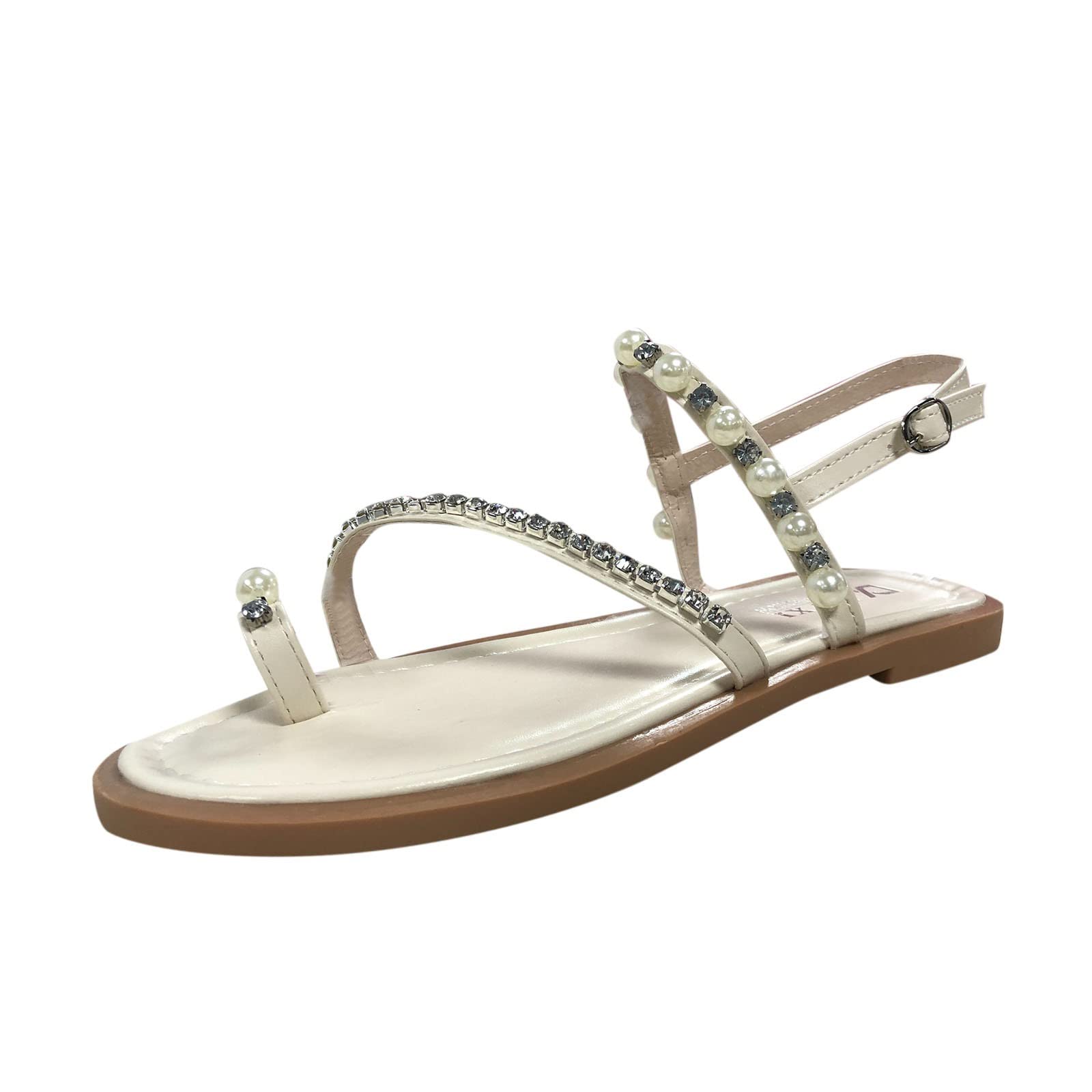 Women's Fashion Pearl Rhinestone Embellished Sandals - Solid Color Summer Sandals for Women | Perfect for Beach, Wedding & Casual Outfits