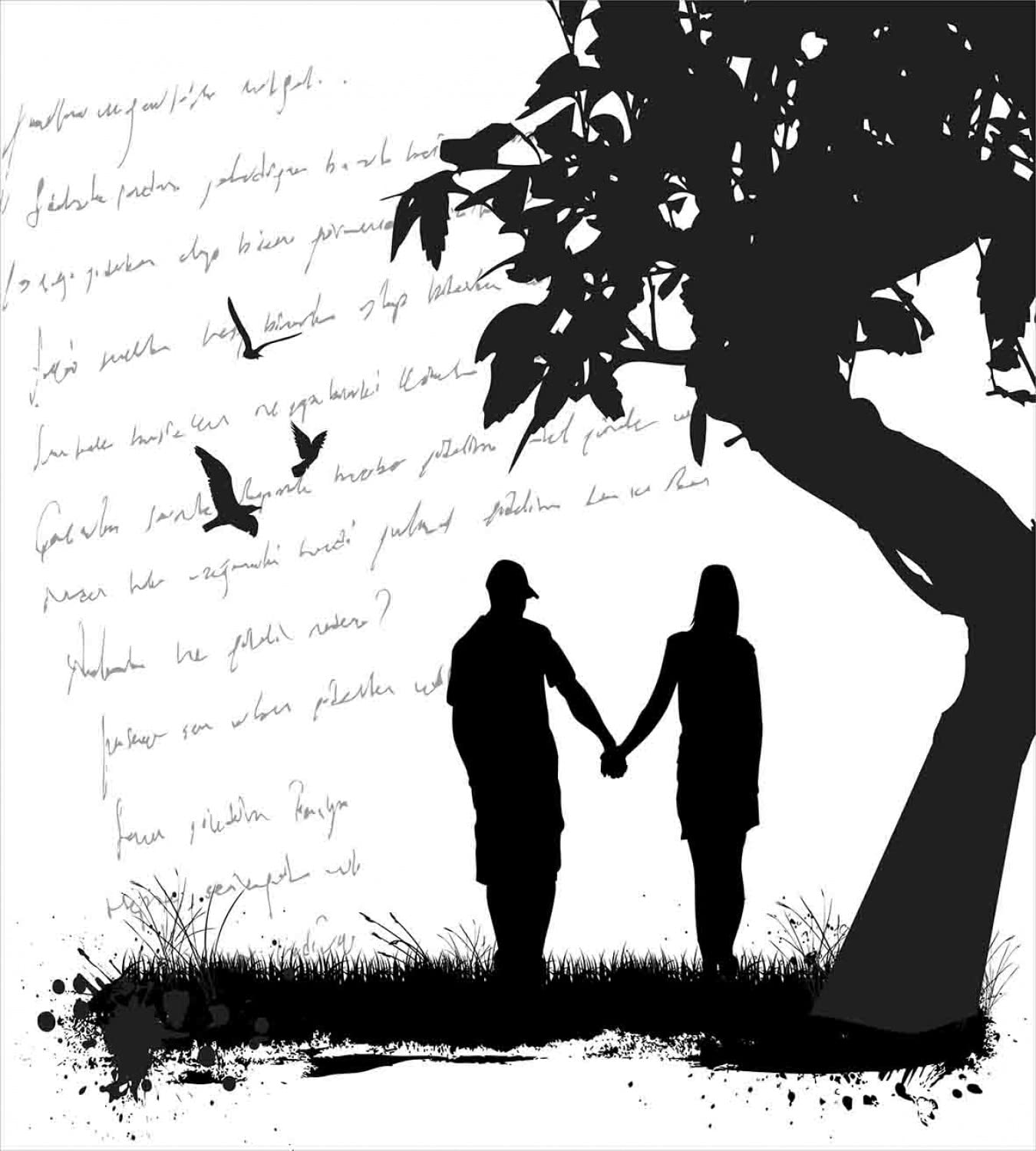 Ambesonne Romantic Couple Duvet Cover Set - 2 Pack Cal King Size, Black White & Grey - Silhouette of Lovers Holding Hands Under Tree - Includes 2 Duvet Covers & 4 Pillowcases - Perfect for Couples Bedroom, Anniversary Gift & Valentine's Day Decor