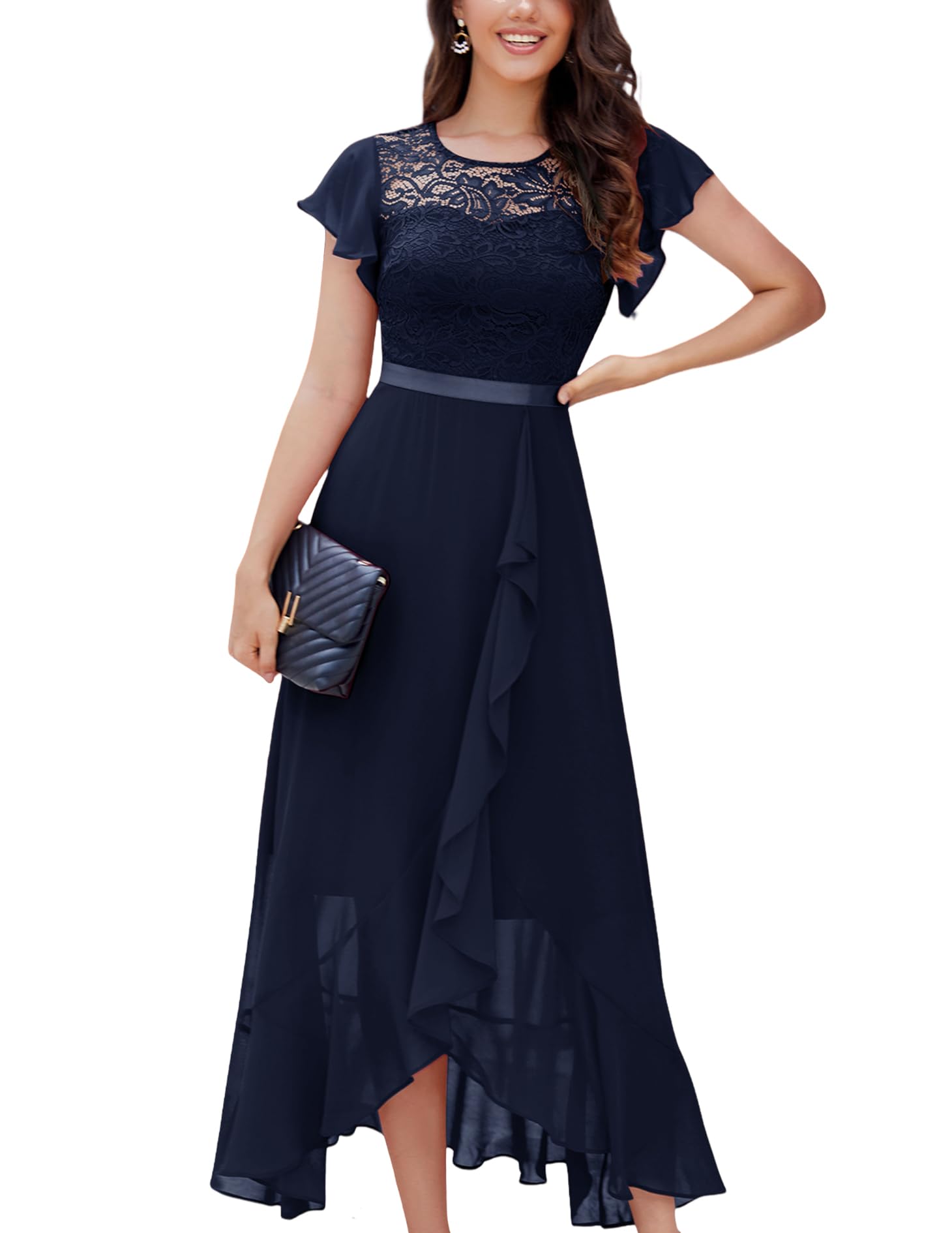 BeryLove Elegant Lace Long Prom Dress for Women - 2025 Wedding Guest Cocktail Dress with High Slit | Perfect for Formal Events, Evening Parties & Special Occasions