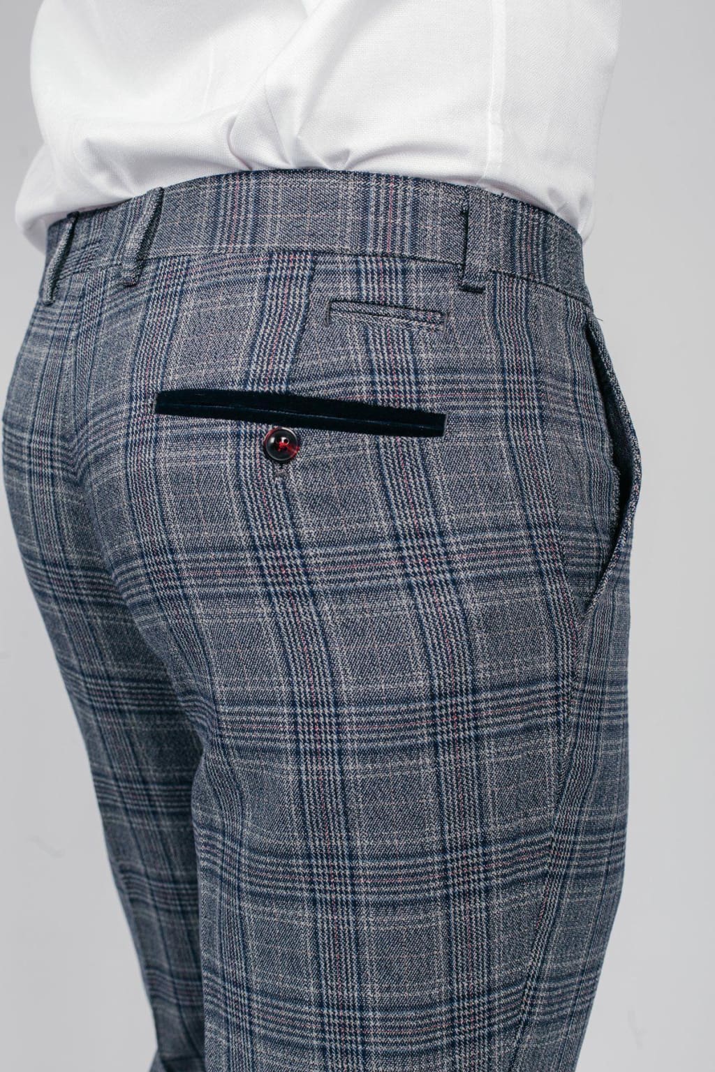 Marc Darcy ENZO Grey Men's Blue Check Tweed Trousers - Classic Slim Fit Dress Pants for Business Casual & Office Wear