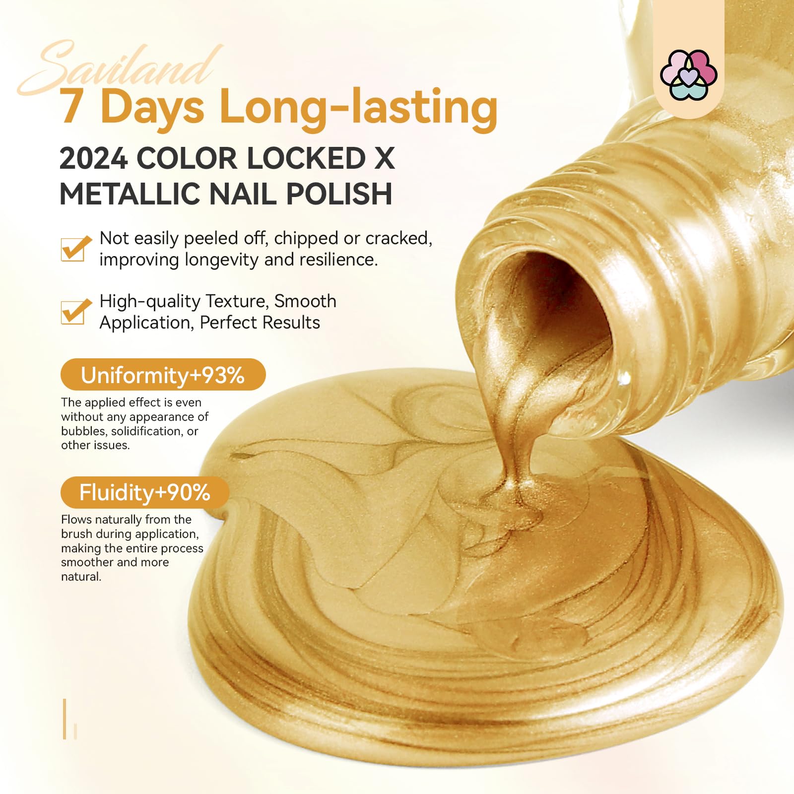 SAVILAND Gold Metallic Chrome Nail Polish - Quick Dry Air Nail Art Polish with Shiny Finish for Fingernails & Toenails | DIY Manicure Kit for Beginners | Home Salon & Professional Use | Perfect for Parties, Weddings & Special Occasions