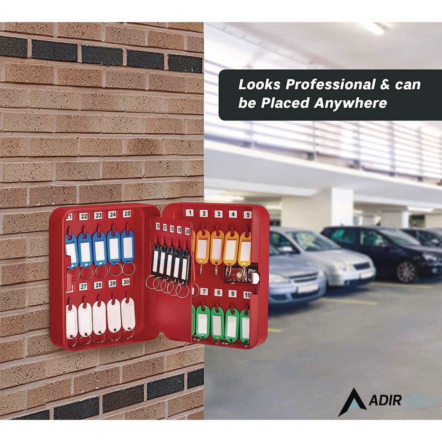 AdirOffice Heavy Duty Steel Key Cabinet with Combination Lock - 30 Key Capacity, 6.4