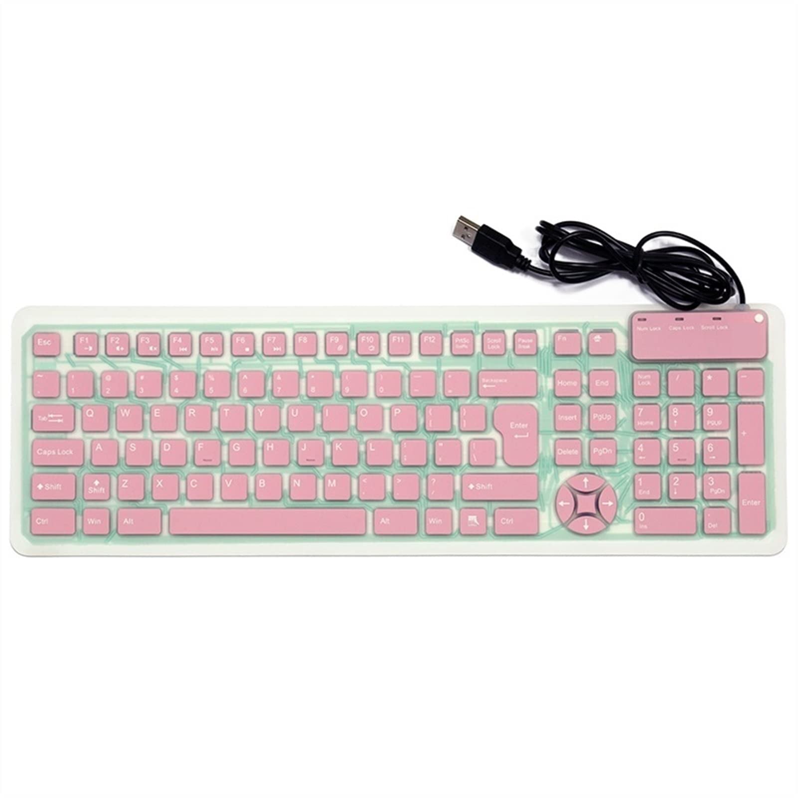 MKDSU Foldable Wired Silent Soft Keyboard - Portable Slim USB Keyboard with Numeric Keypad for Laptop, PC, Mac - Pink Silicone Keyboard for Office, Home, Travel