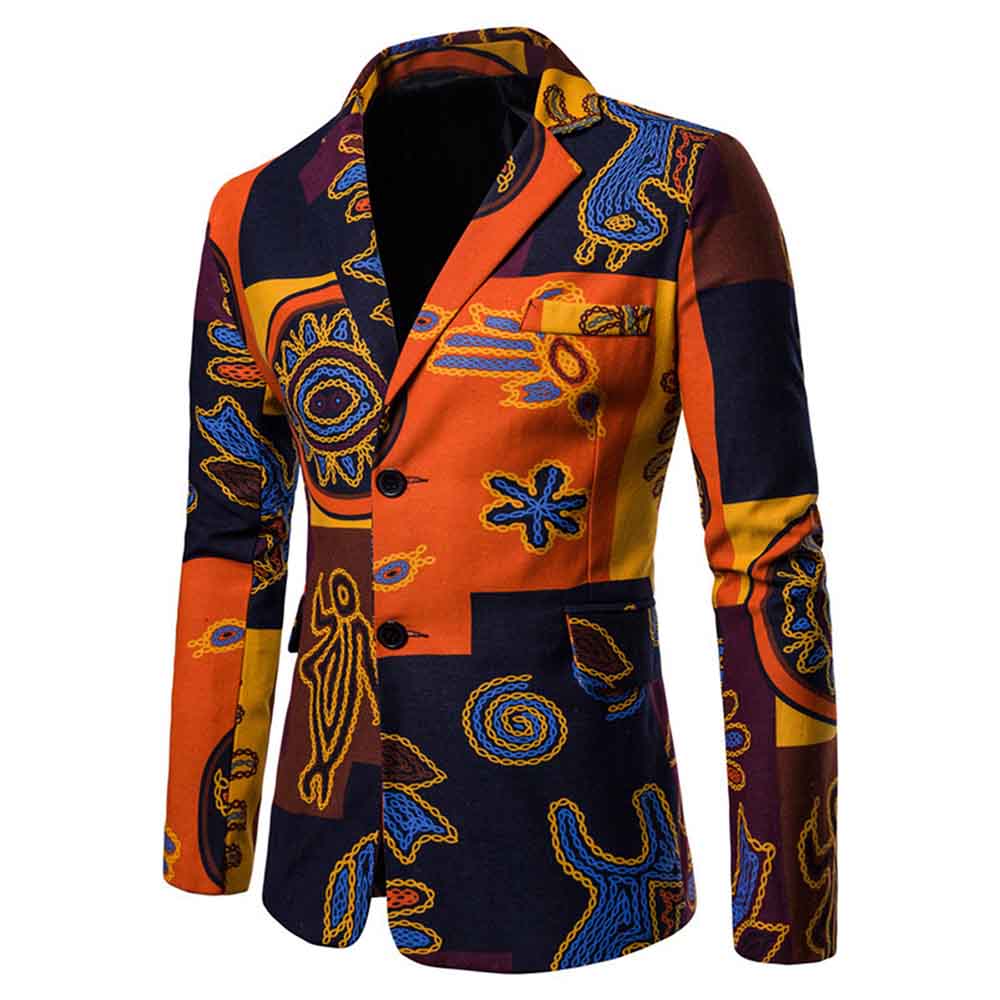 Men's Floral Printed Casual Blazer Coat - Orange Slim Fit Suit Jacket for Business Casual, Weddings & Outdoor Events