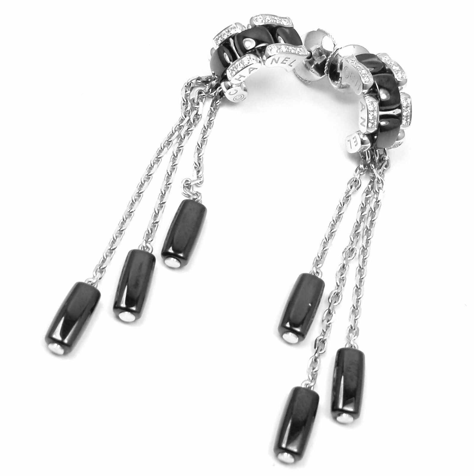 Authentic Chanel Ulta 18k White Gold Diamond Black Ceramic Drop Earrings for Women - Luxury Fashion Jewelry for Parties, Weddings & Special Occasions