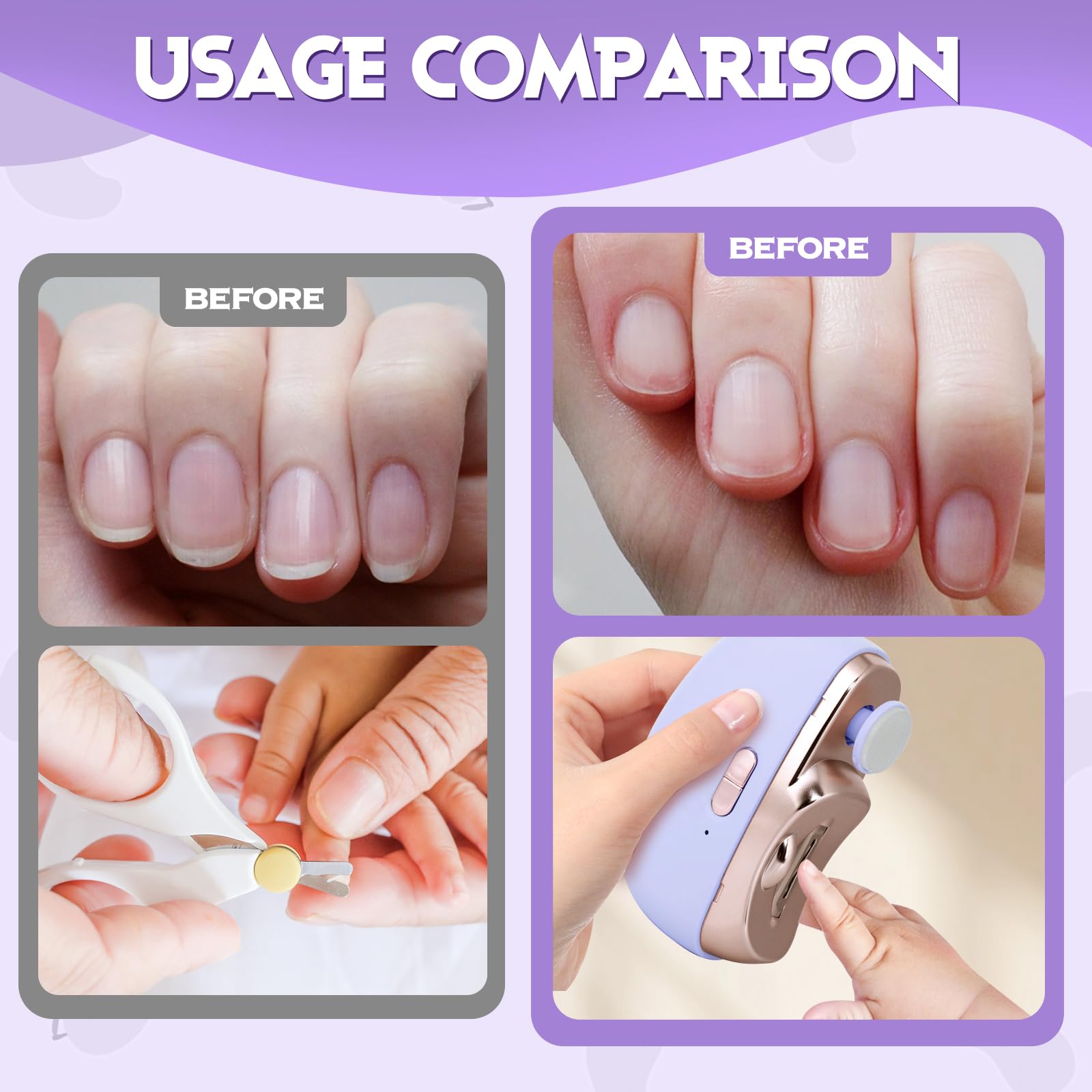 3 in 1 Automatic Electric Nail Clipper with Polishing & Light - 2 Speed Adjustable Nail Trimmer for Kids, Adults & Seniors - Perfect for Home, Travel & Manicure Care (Purple)