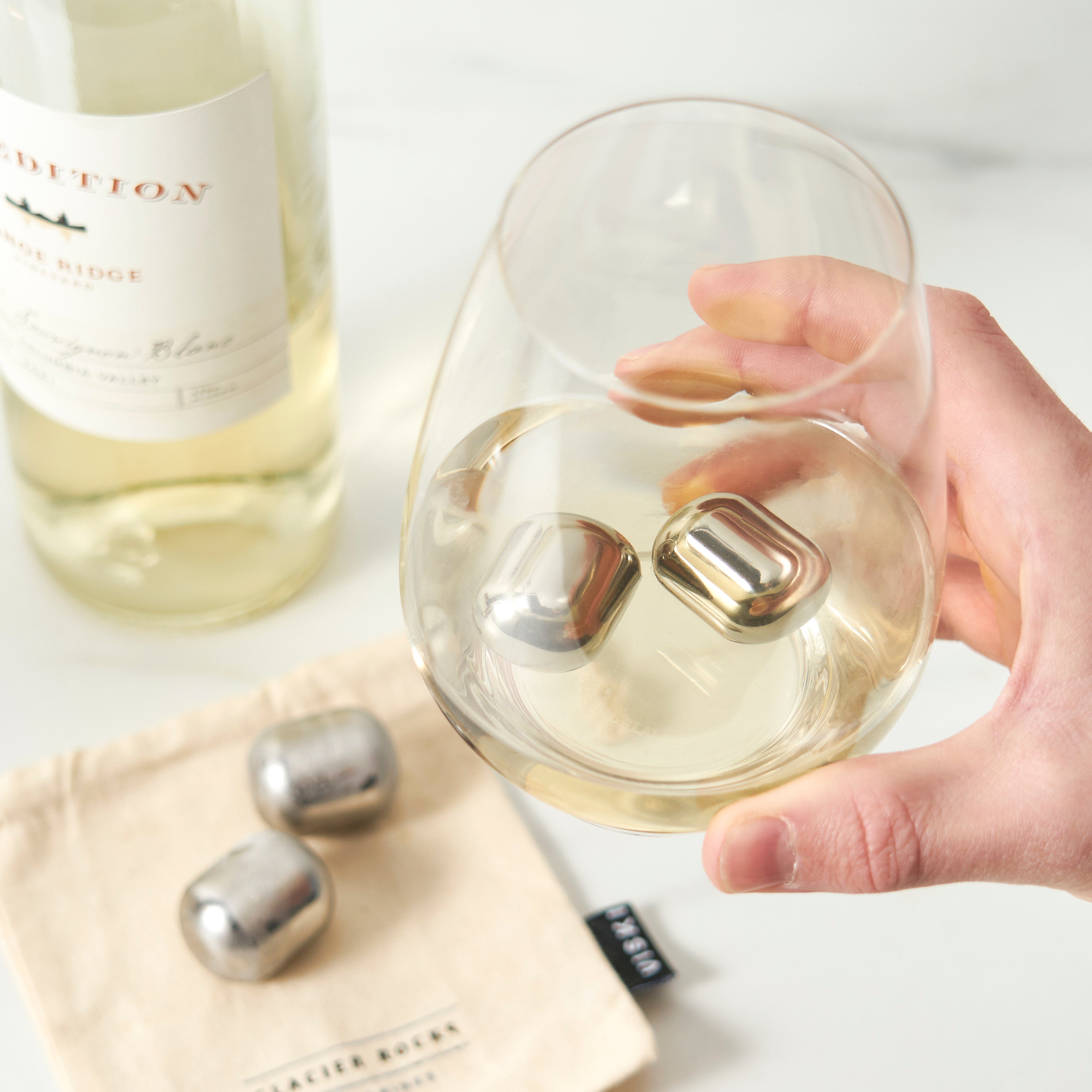 Premium Stainless Steel Wine Chilling Stones Set of 4 - Reusable Whiskey & Wine Coolers for Perfect Temperature - Ideal for Home Bars, Gifts & Cocktail Parties