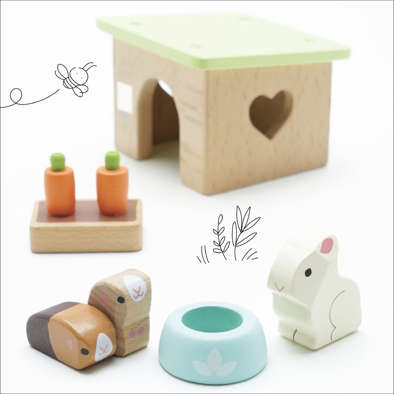 Daisylane Bunny & Guinea Pig Wooden Playset - Natural Wooden Pet Toy Set for Small Animals - Perfect for Hamsters, Rabbits & Guinea Pig Cages - Fun Interactive Playtime for Kids & Pets
