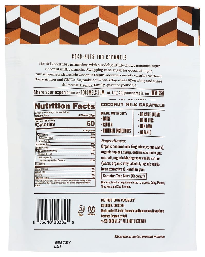 Organic Cocomels Coconut Milk Caramels - Gluten-Free, Vegan, Non-GMO - 3oz Pack of 6 | Delicious Coconut Sugar Candy for Gifts, Parties & Healthy Snacking