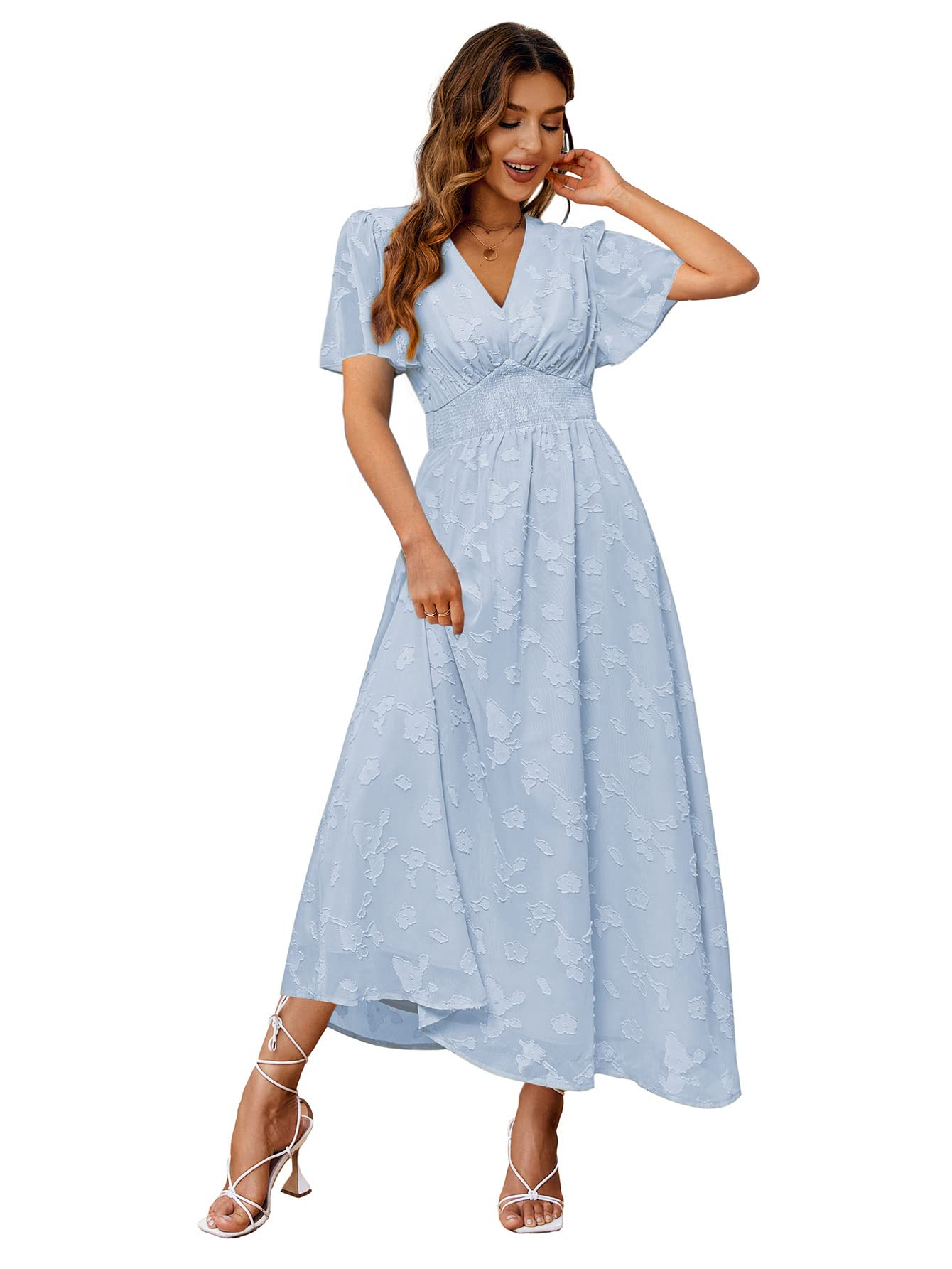 Simplee Women's Boho Floral Maxi Dress - Flowy Casual V-Neck Short Sleeve Wedding Guest Dress for Holiday, Beach & Summer Vacations | Perfect for Outdoor Parties, Date Nights & Tropical Getaways