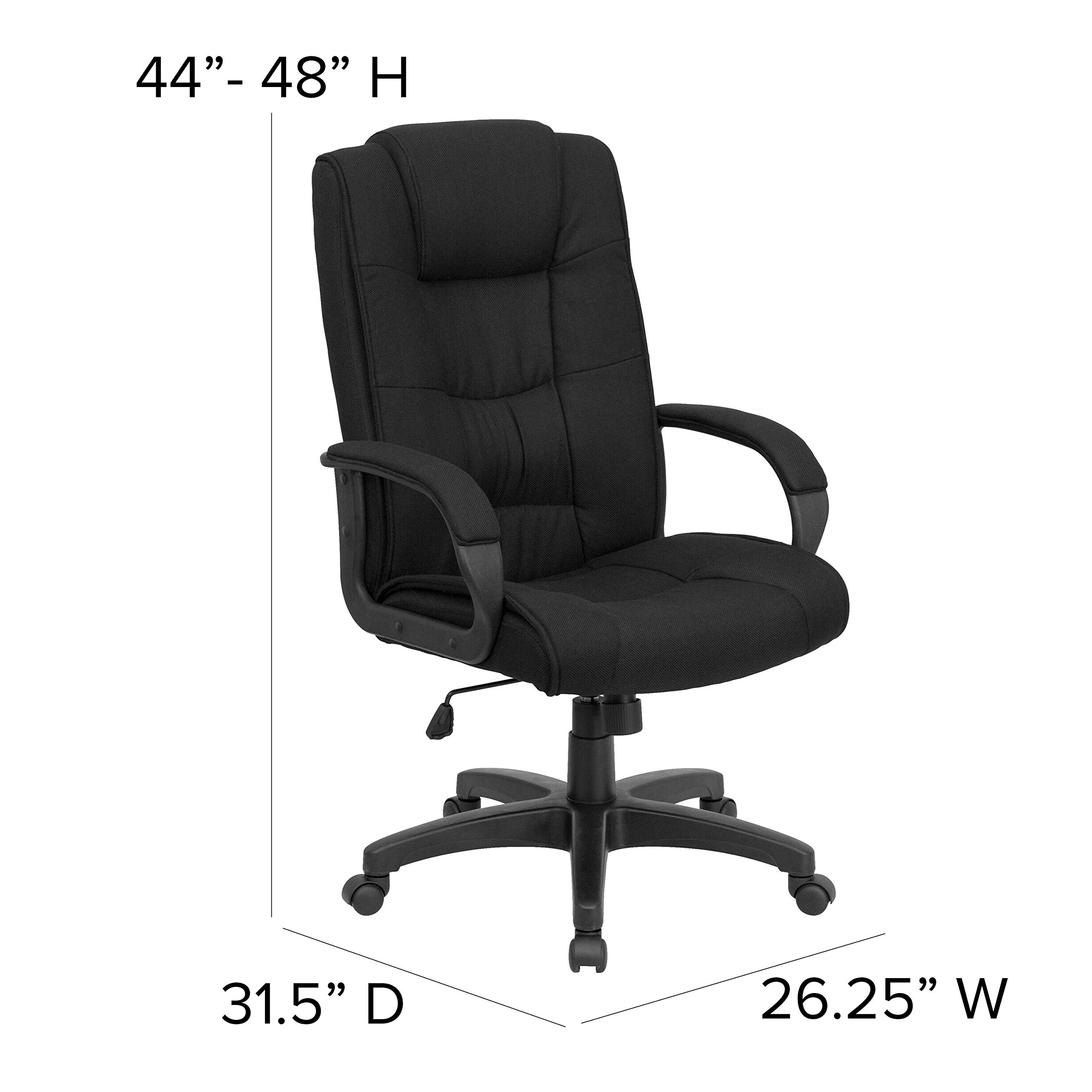 Ergonomic High Back Black Fabric Office Chair with Multi-Line Stitch & Swivel Base - Adjustable Arms for Home & Workspace Comfort